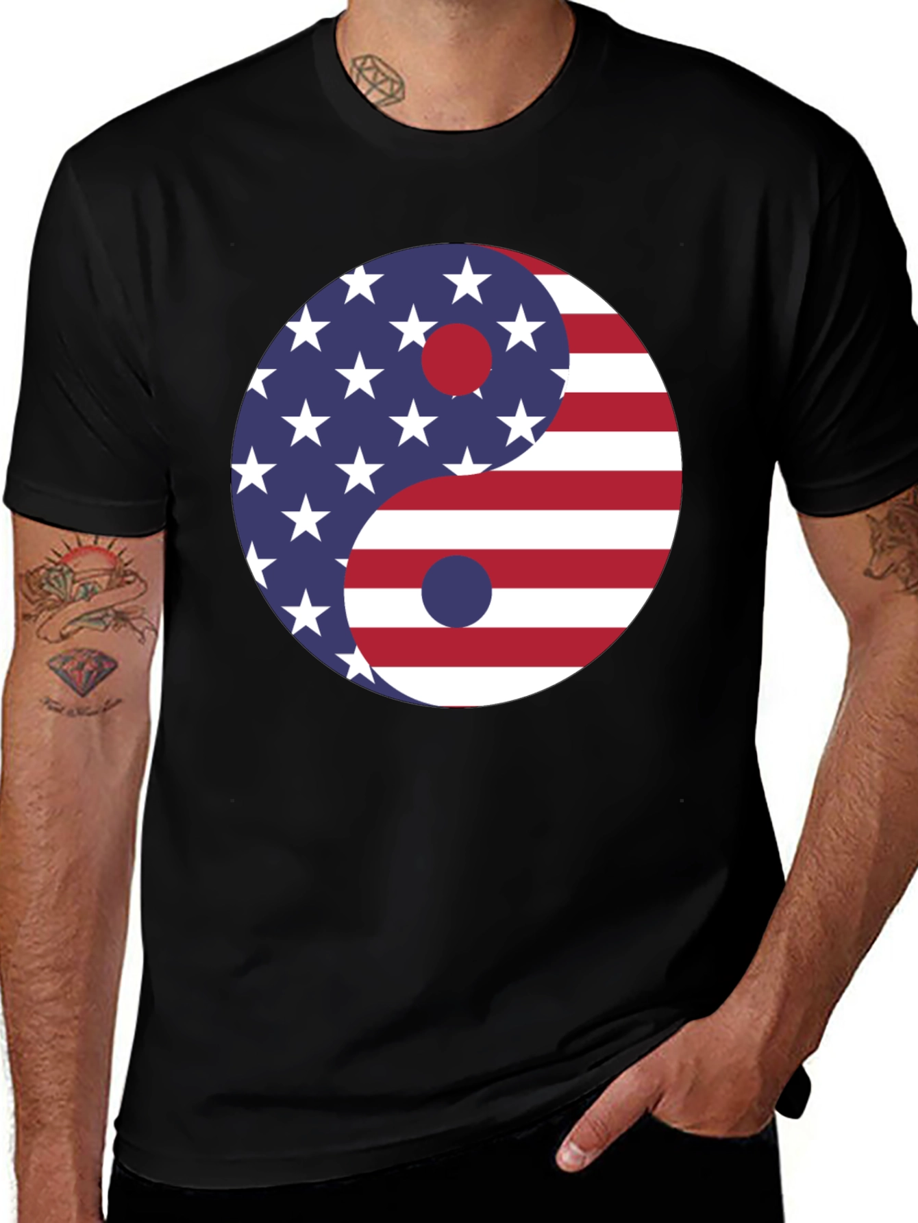 Yin Yang USA Flag Graphic Tee - Patriotic T-Shirt