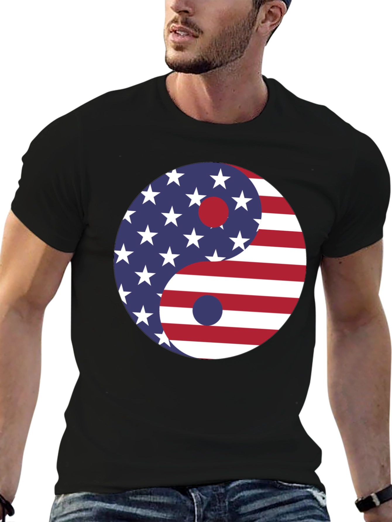 Yin Yang USA Flag Graphic Tee - Patriotic T-Shirt