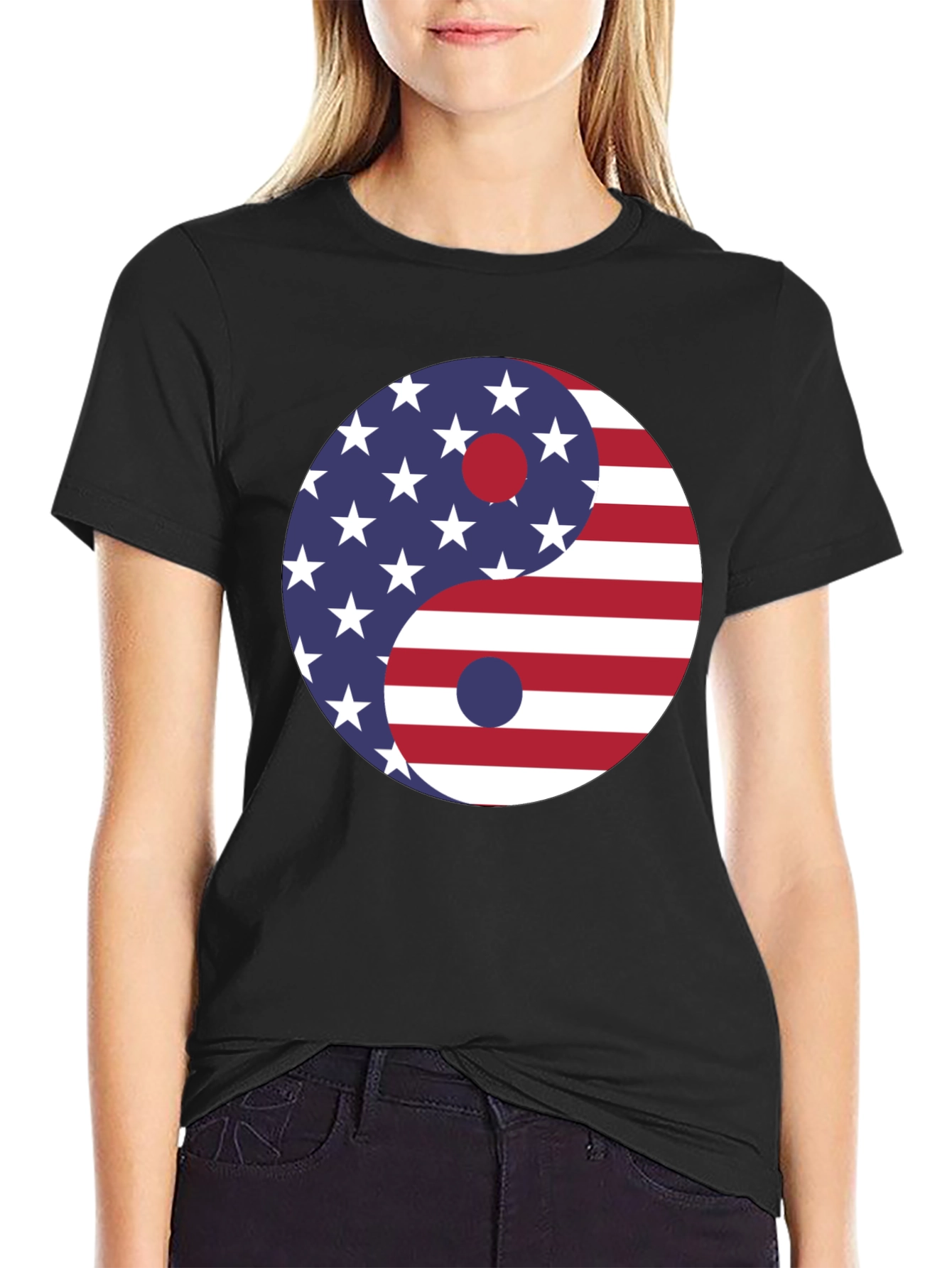 Yin Yang USA Flag Graphic Tee - Patriotic T-Shirt