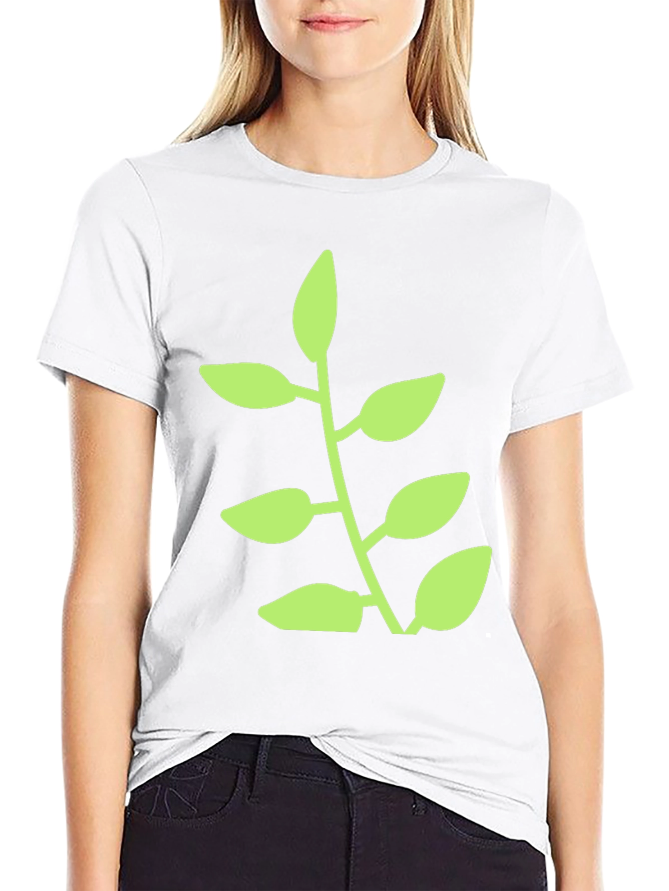 Green Plant Graphic Black T-Shirt
