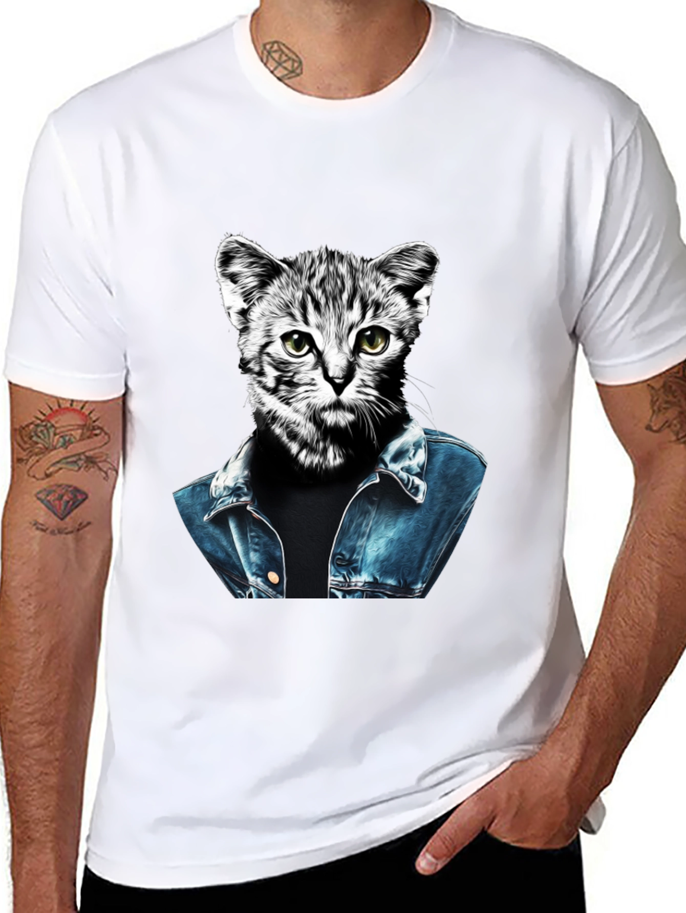 Cool Cat Denim Jacket T-Shirt