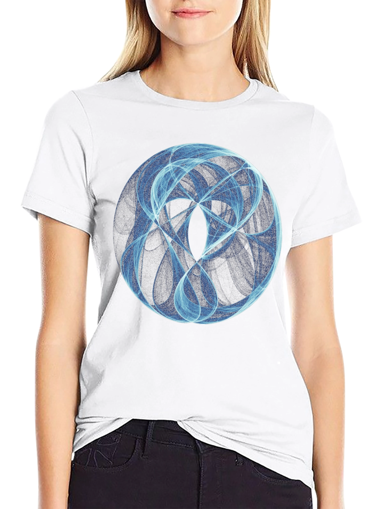 Abstract Blue Circle Graphic Black T-Shirt