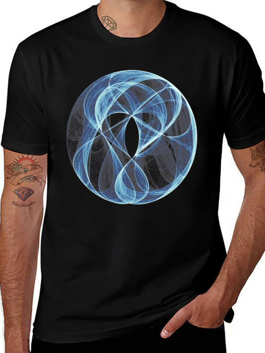Abstract Blue Circle Graphic Black T-Shirt