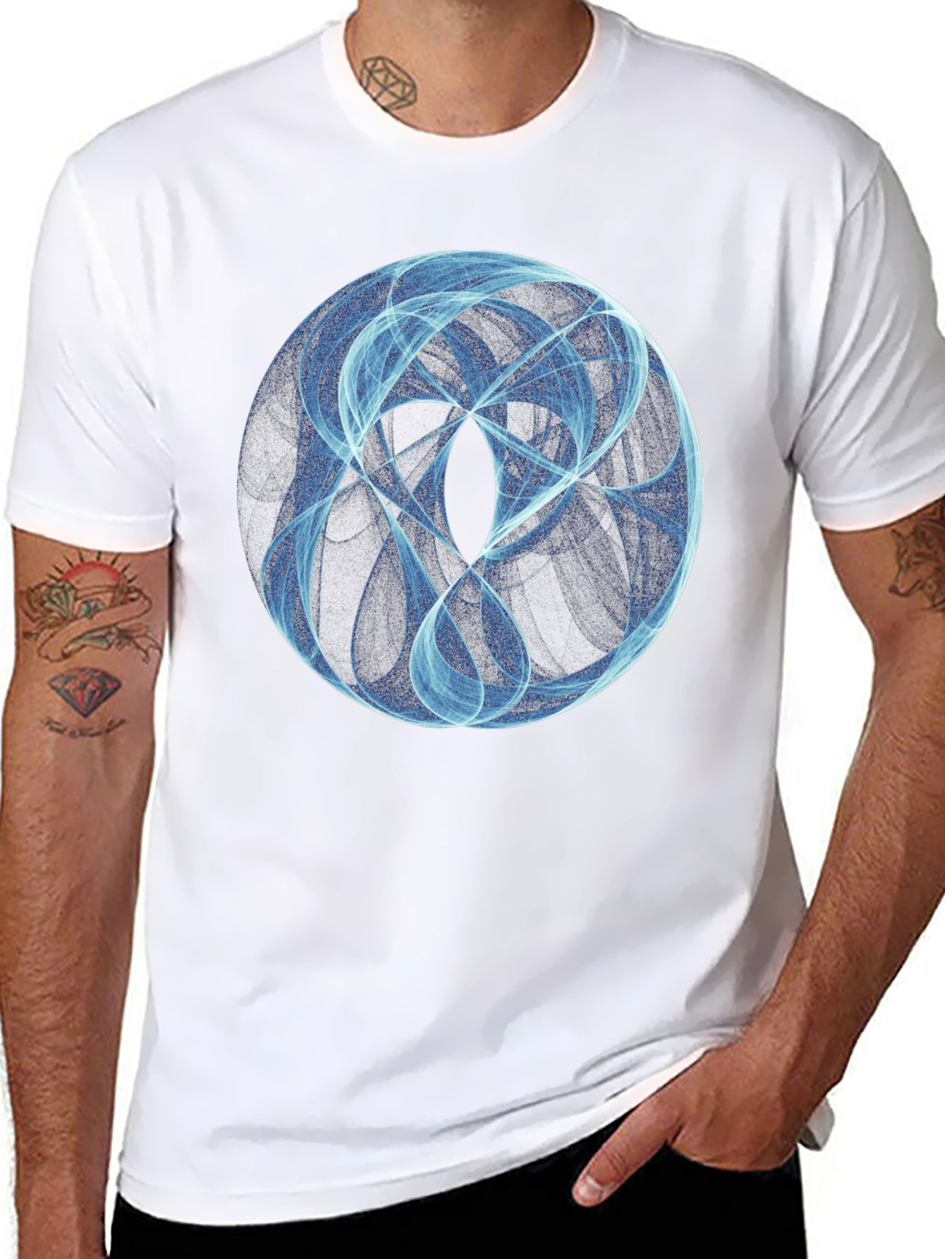 Abstract Blue Circle Graphic Black T-Shirt