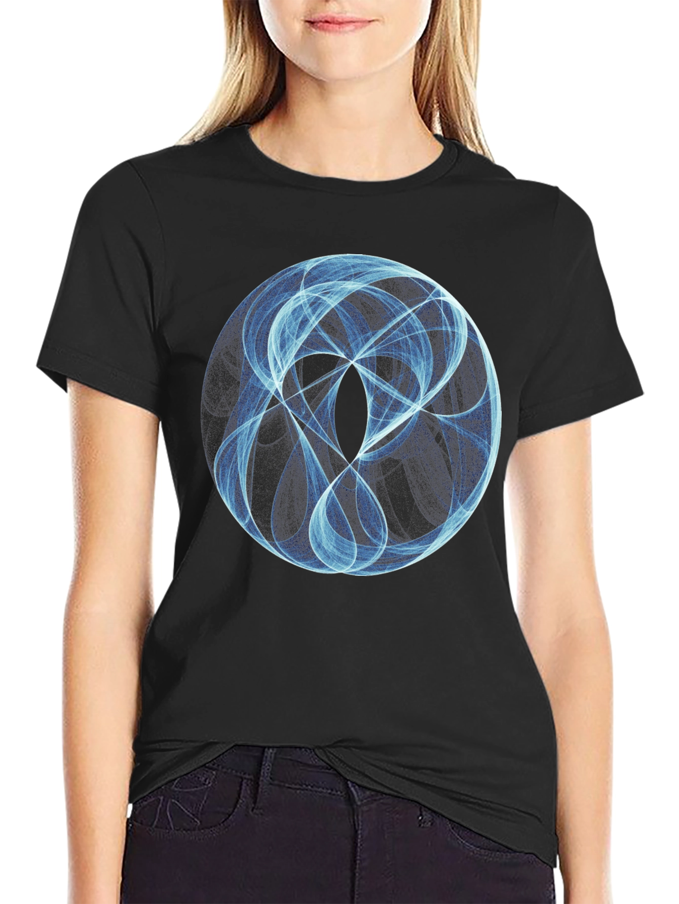 Abstract Blue Circle Graphic Black T-Shirt