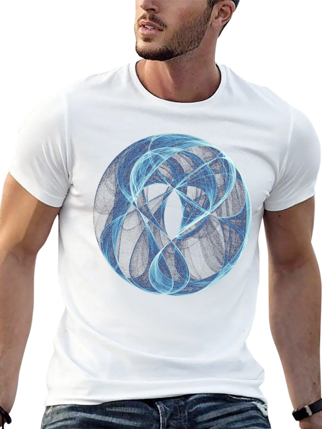 Abstract Blue Circle Graphic Black T-Shirt
