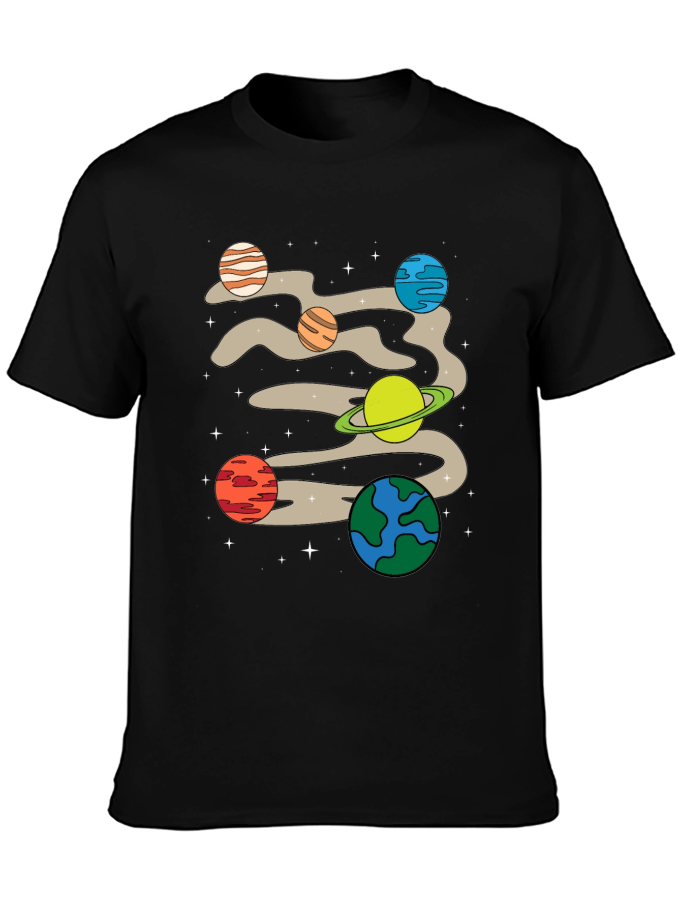 Planets Graphic Print Black T-Shirt