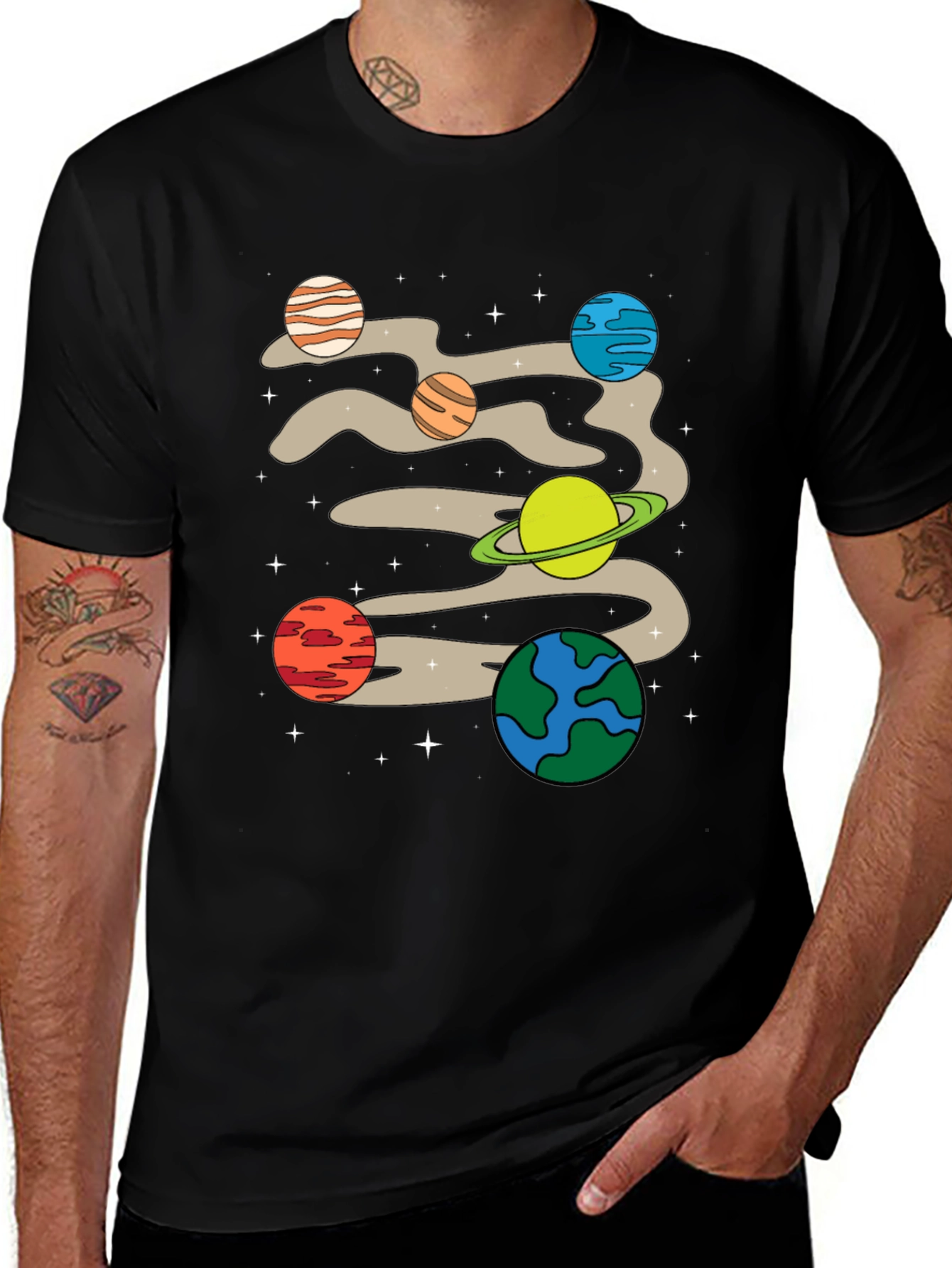 Planets Graphic Print Black T-Shirt
