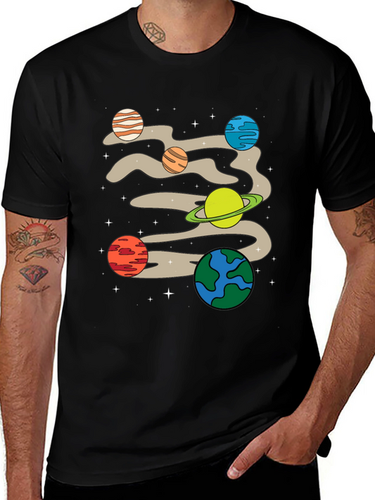 Planets Graphic Print Black T-Shirt
