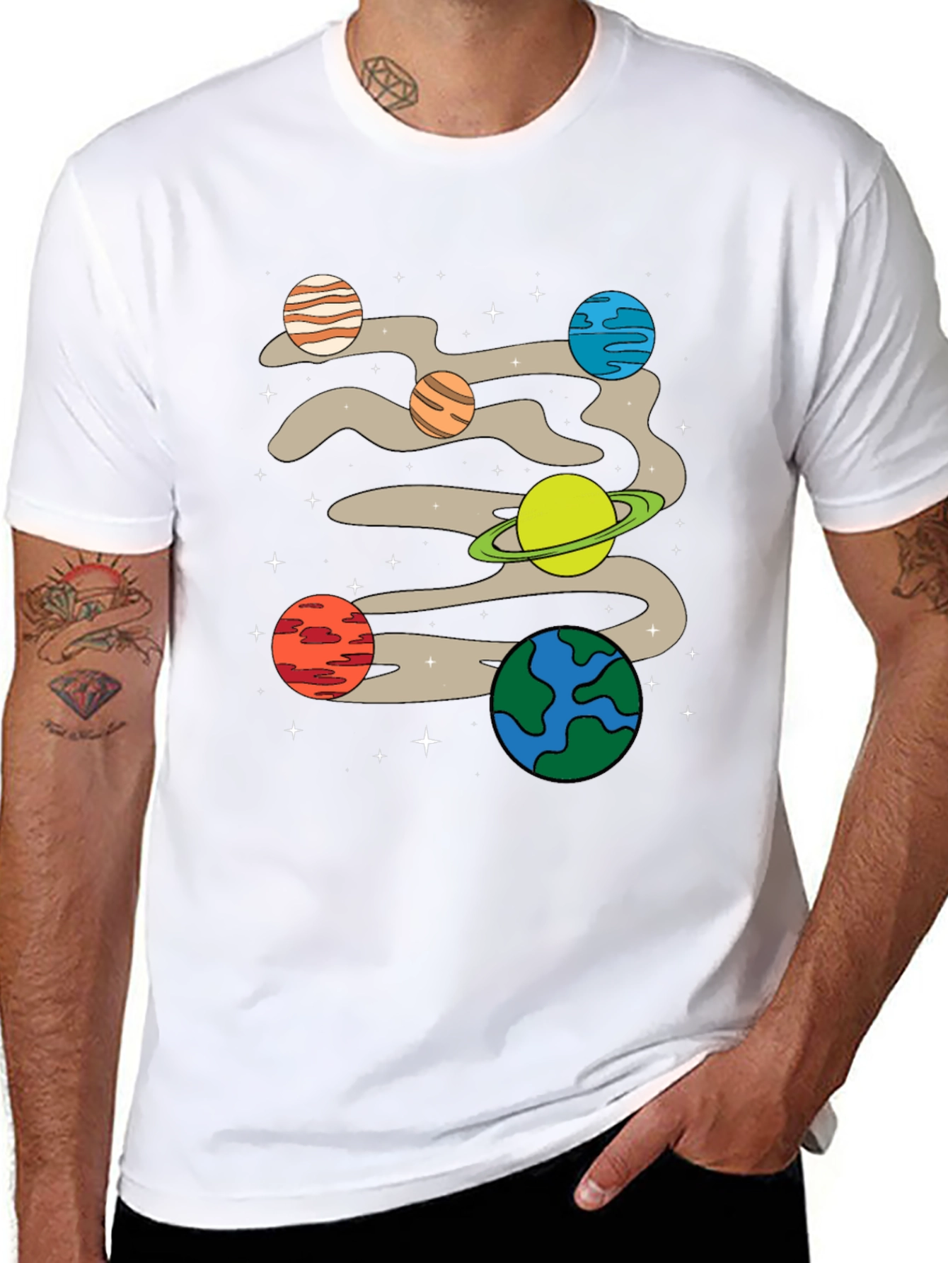 Planets Graphic Print Black T-Shirt