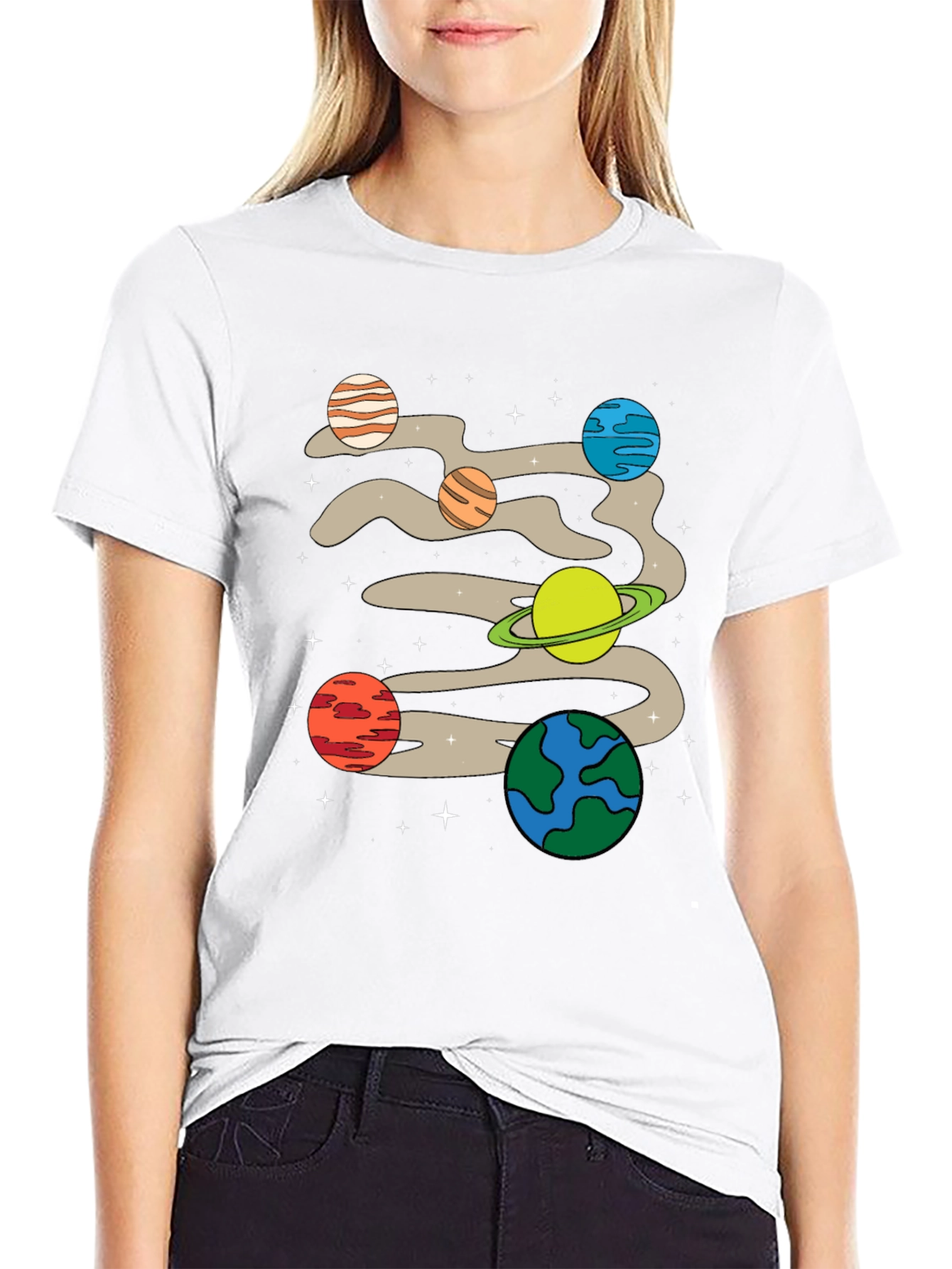 Planets Graphic Print Black T-Shirt