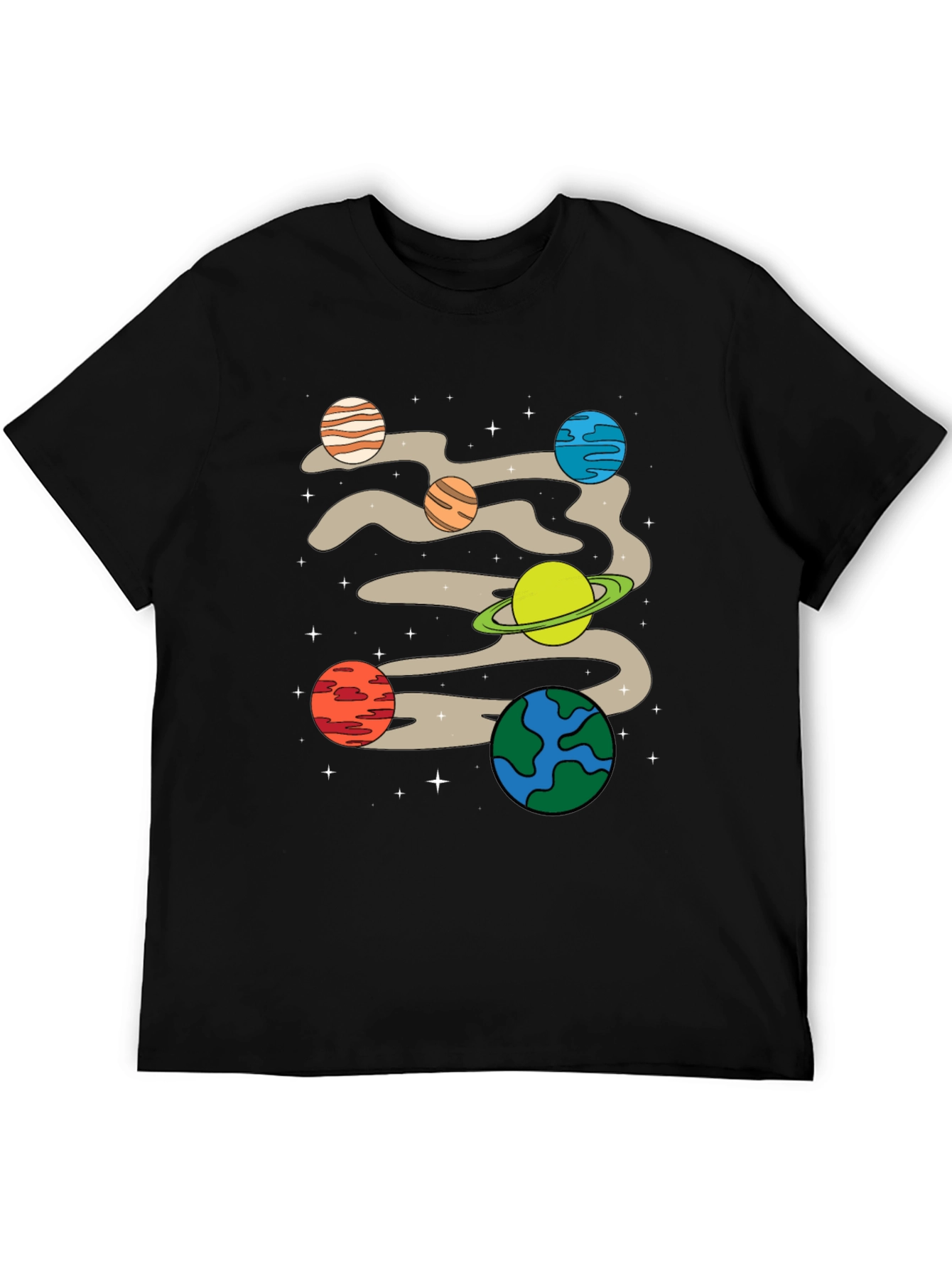 Planets Graphic Print Black T-Shirt