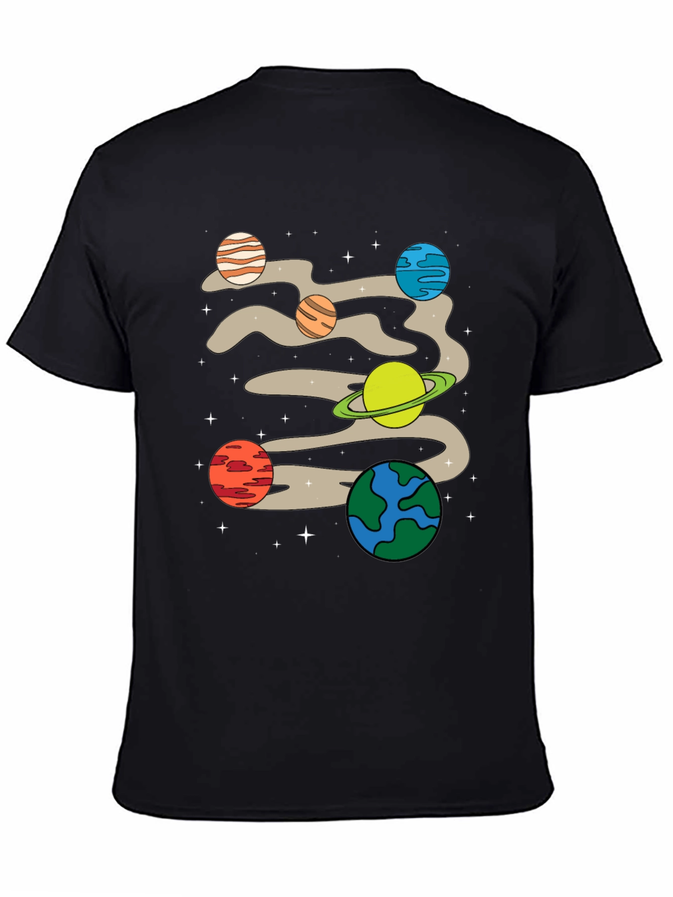Planets Graphic Print Black T-Shirt