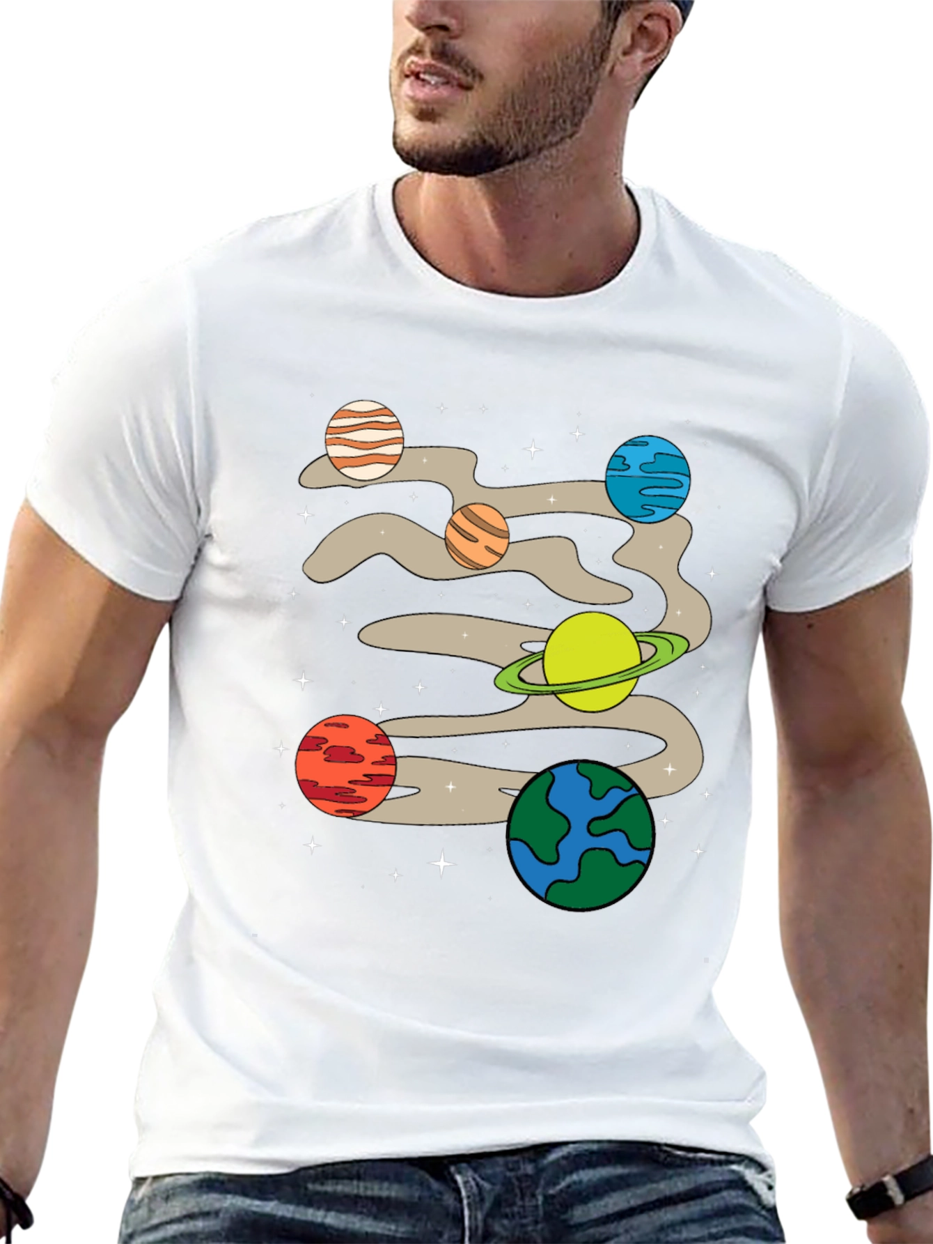 Planets Graphic Print Black T-Shirt