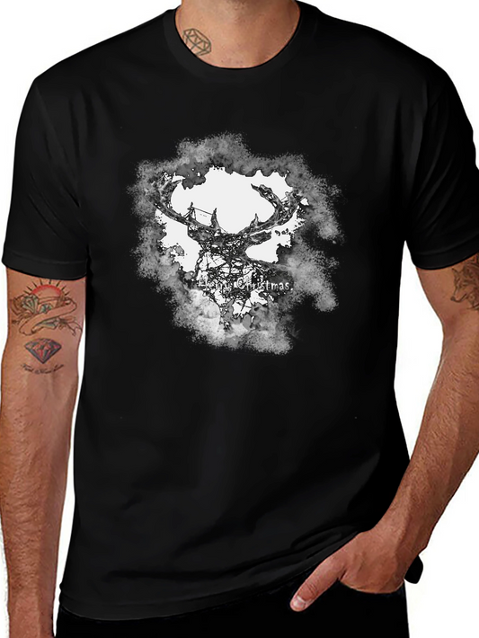 Merry Christmas Stag Graphic Tee - Black