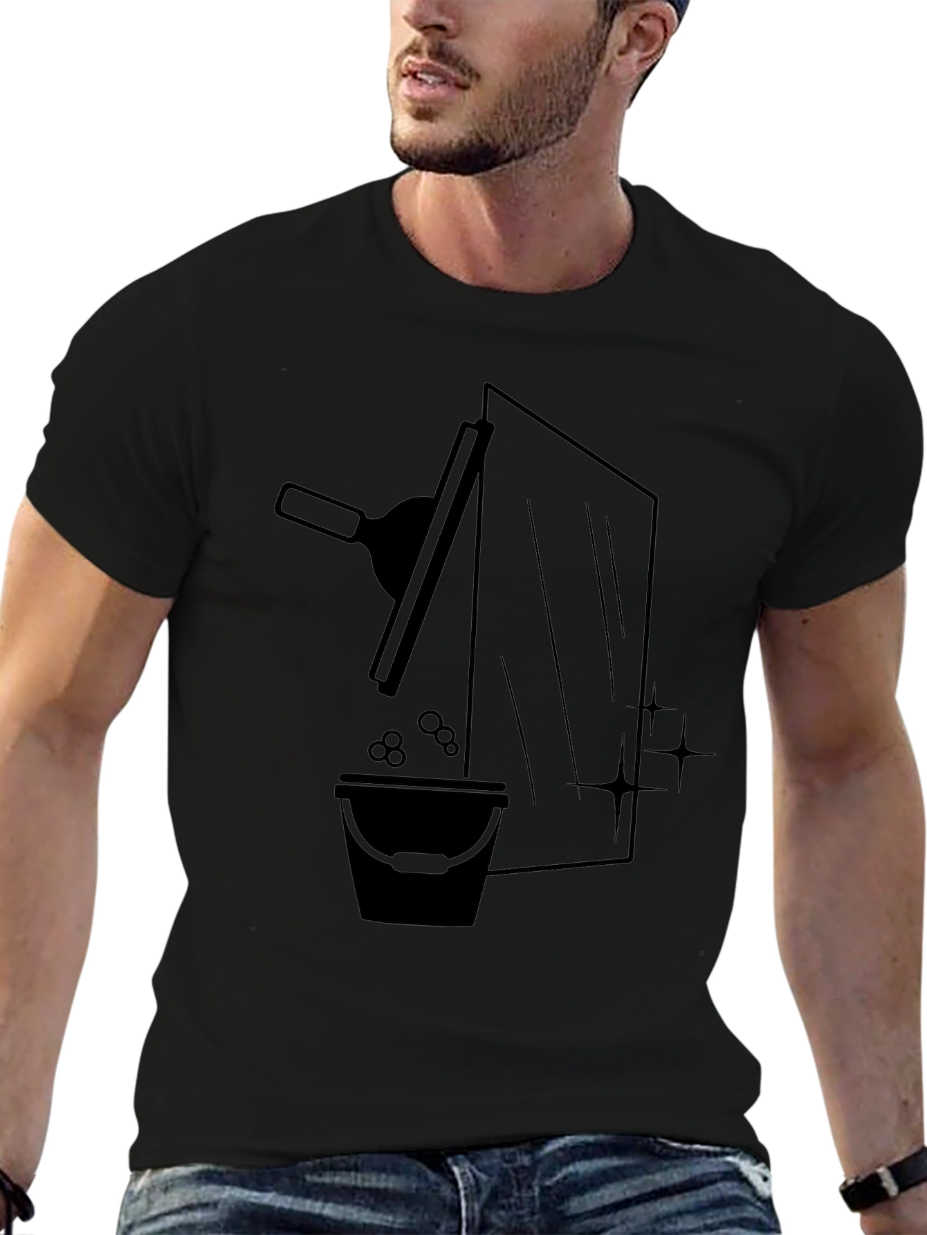 Window Washer Graphic Tee - Black Crew Neck T-Shirt