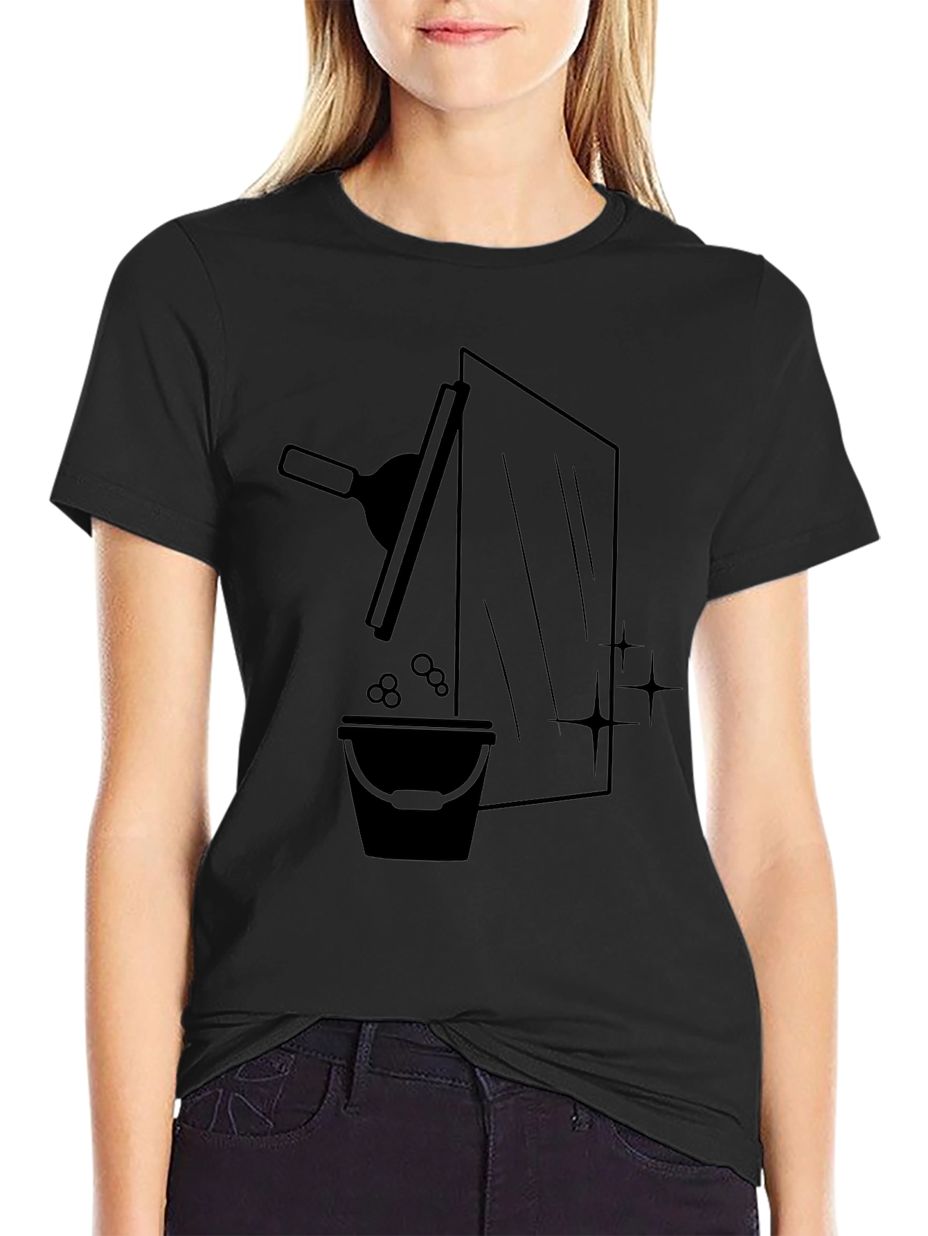 Window Washer Graphic Tee - Black Crew Neck T-Shirt