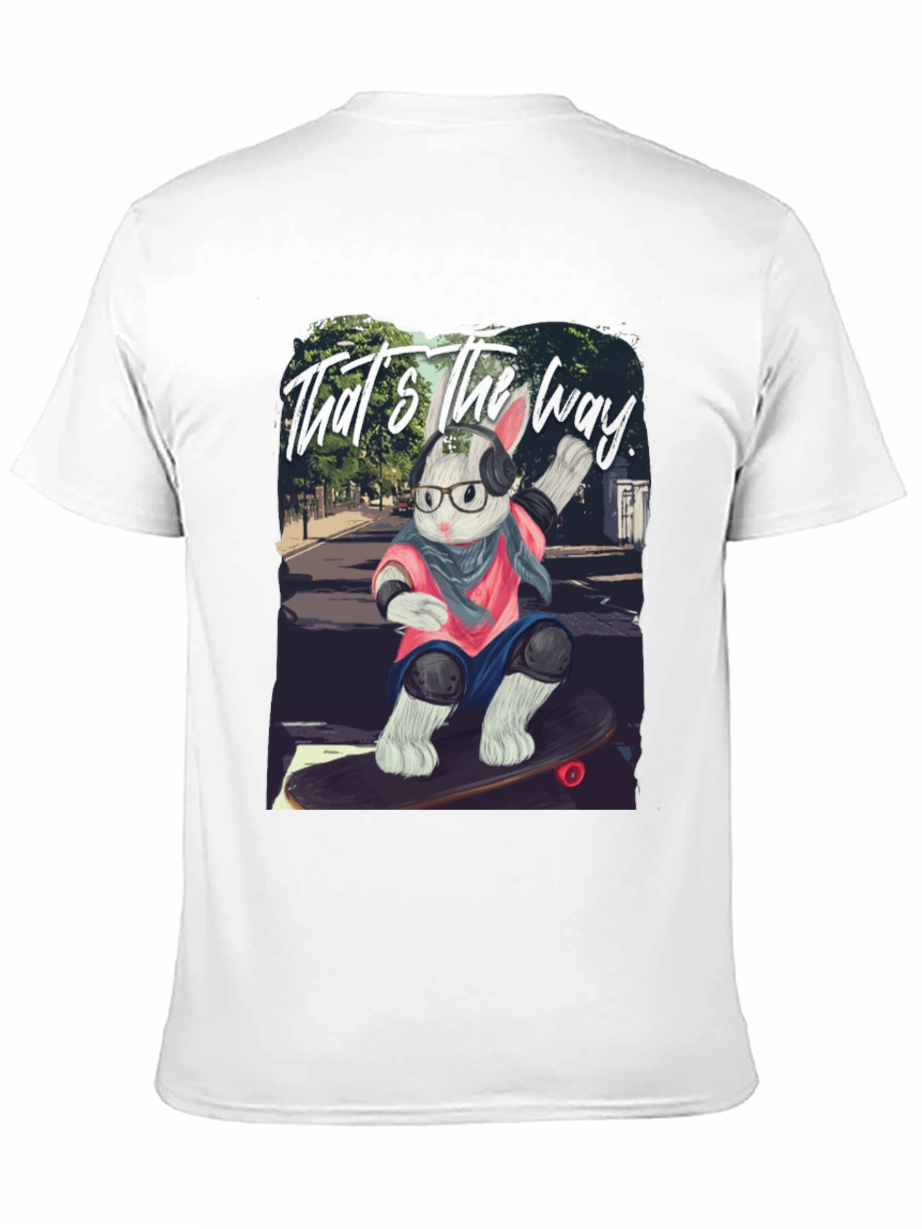 Skater Rabbit Graphic Tee - Black Cotton T-Shirt