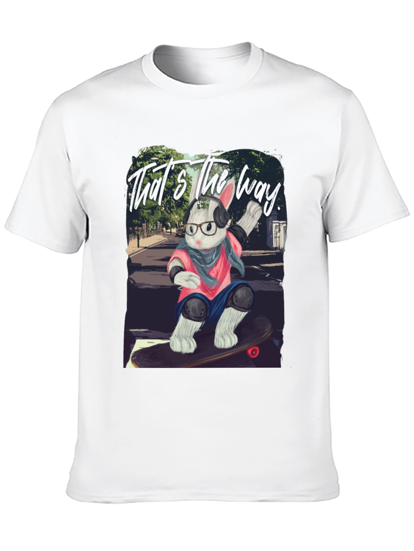 Skater Rabbit Graphic Tee - Black Cotton T-Shirt