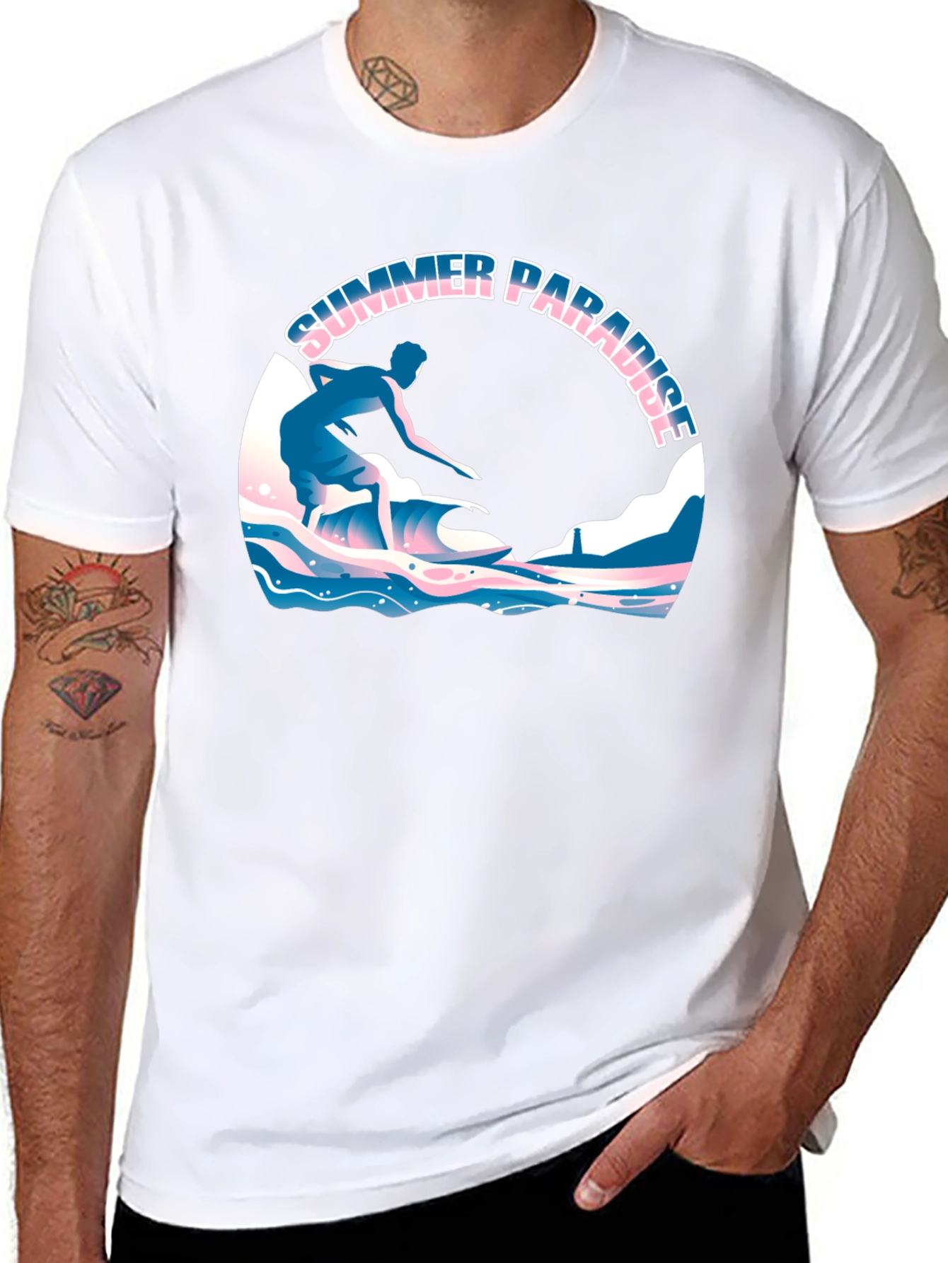 Summer Paradise Surfing Graphic T-Shirt