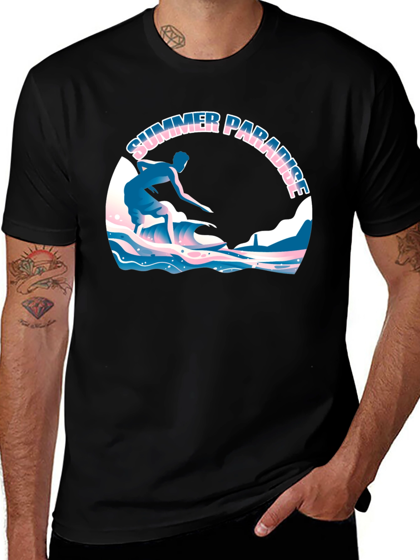 Summer Paradise Surfing Graphic T-Shirt