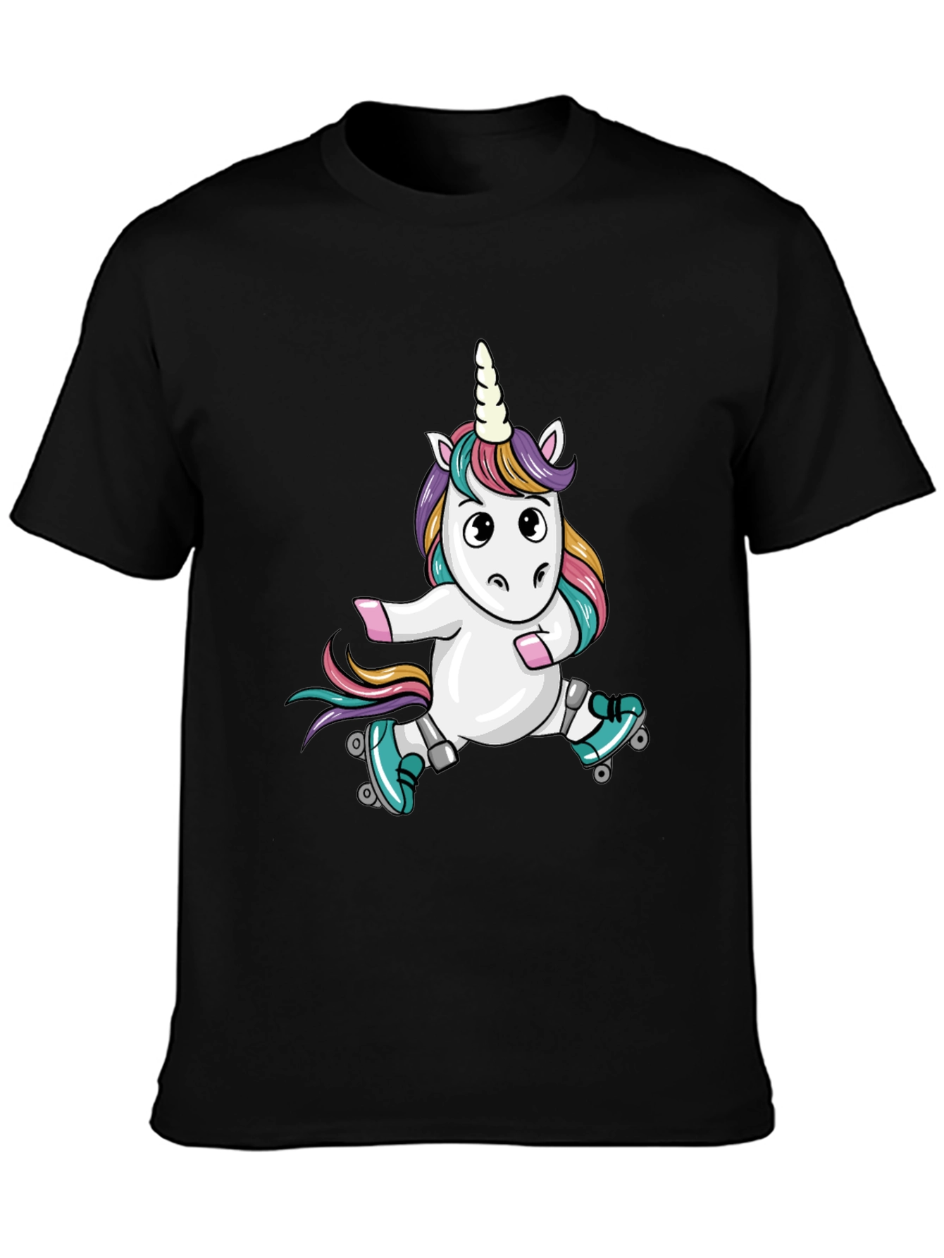 Unicorn Roller Skate Black T-Shirt