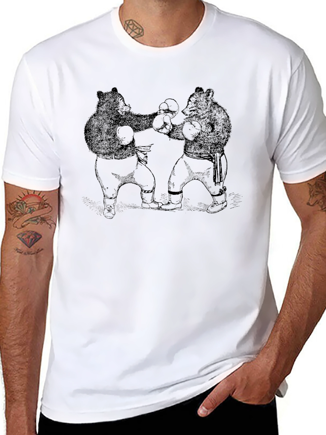 Boxing Bears Graphic Tee - Black Cotton T-Shirt