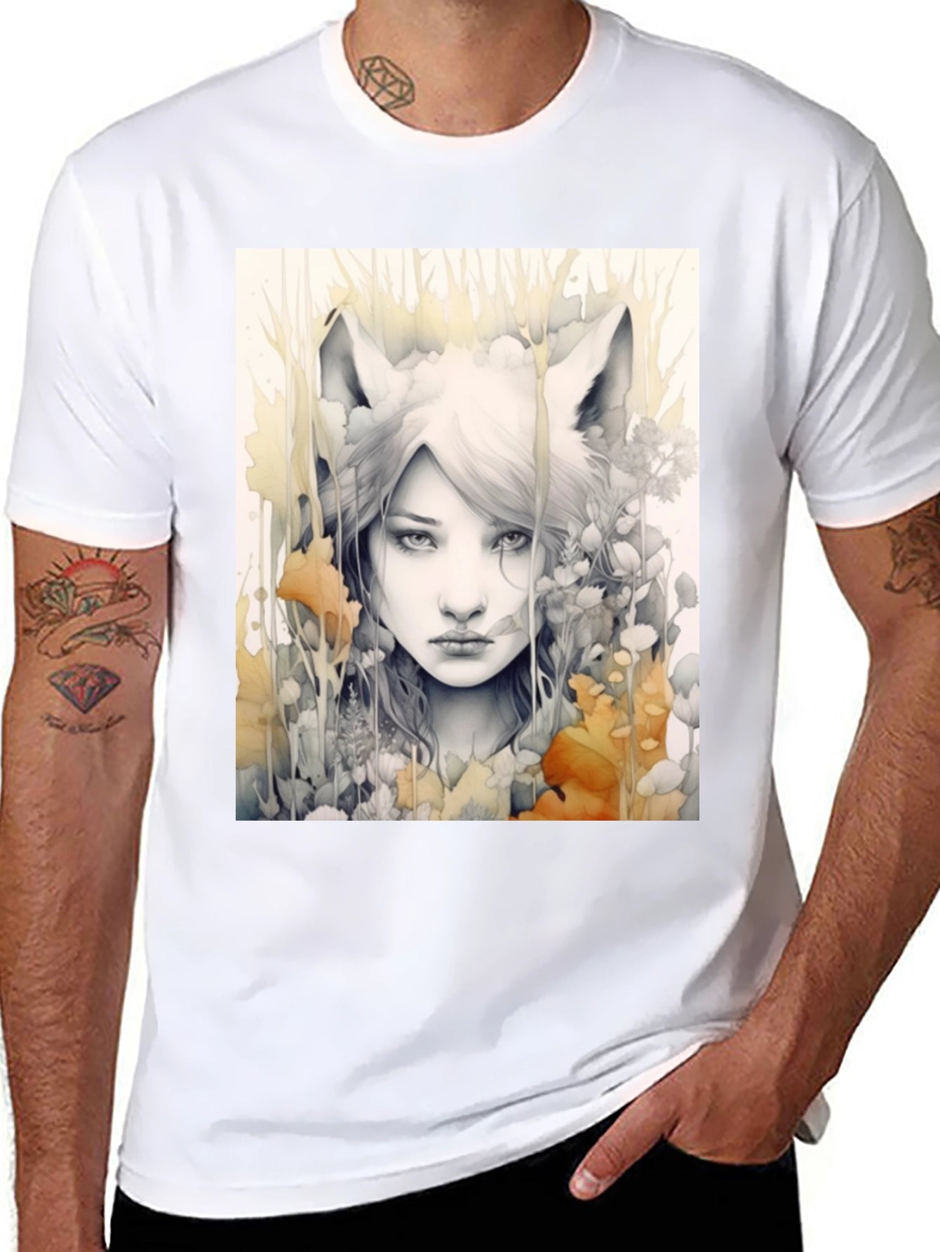 Mystic Fox Girl Graphic Tee - Unique Design