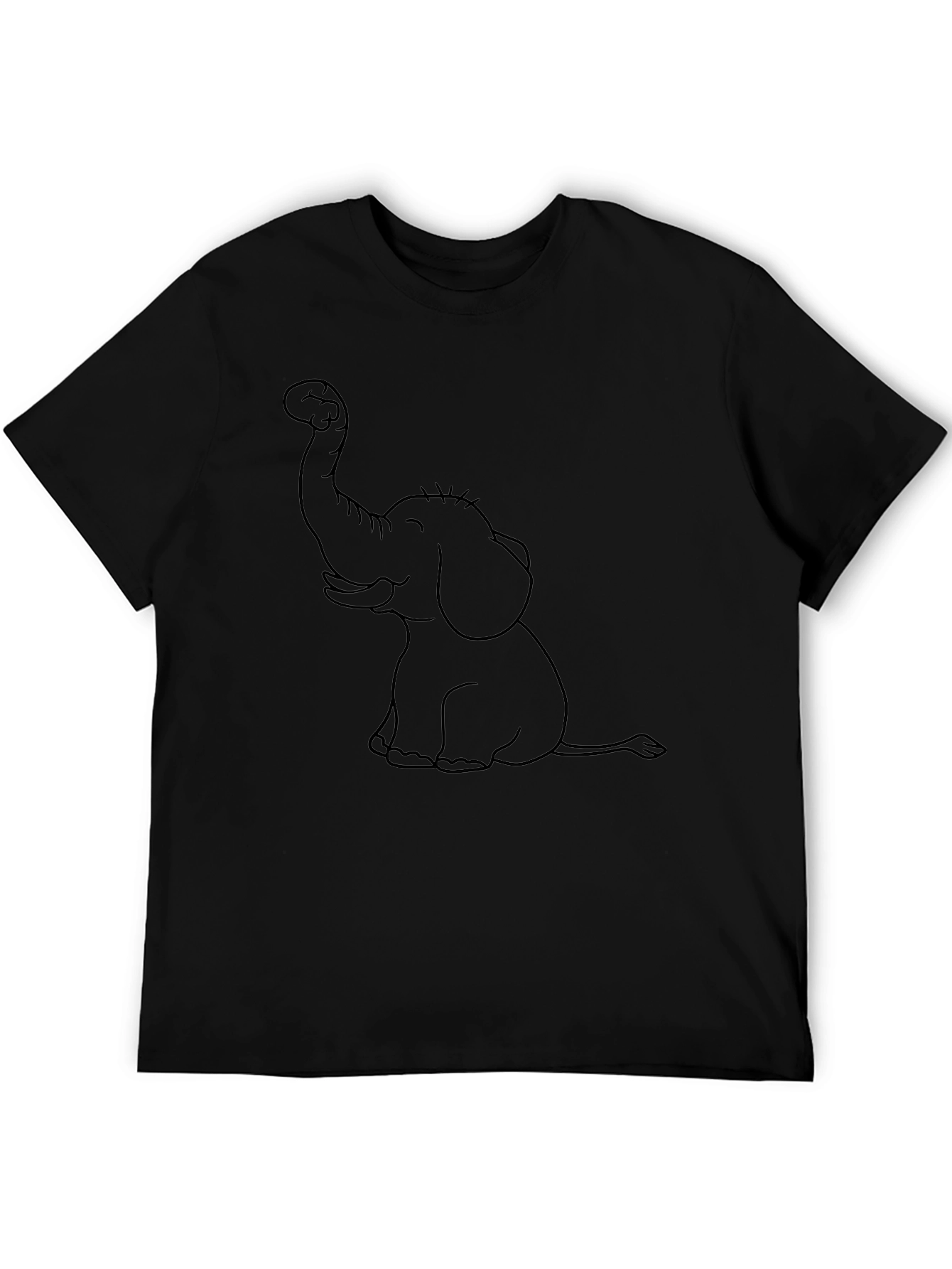 Elephant Outline Black T-Shirt - Cute Cartoon Tee