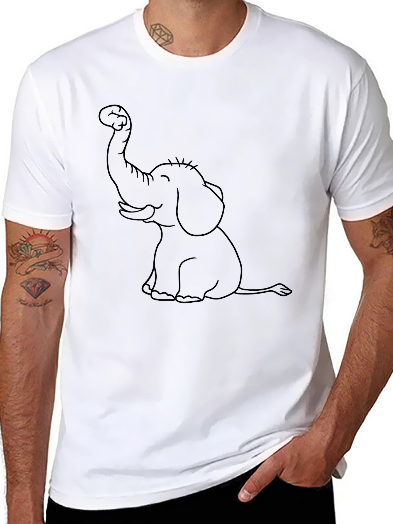 Elephant Outline Black T-Shirt - Cute Cartoon Tee