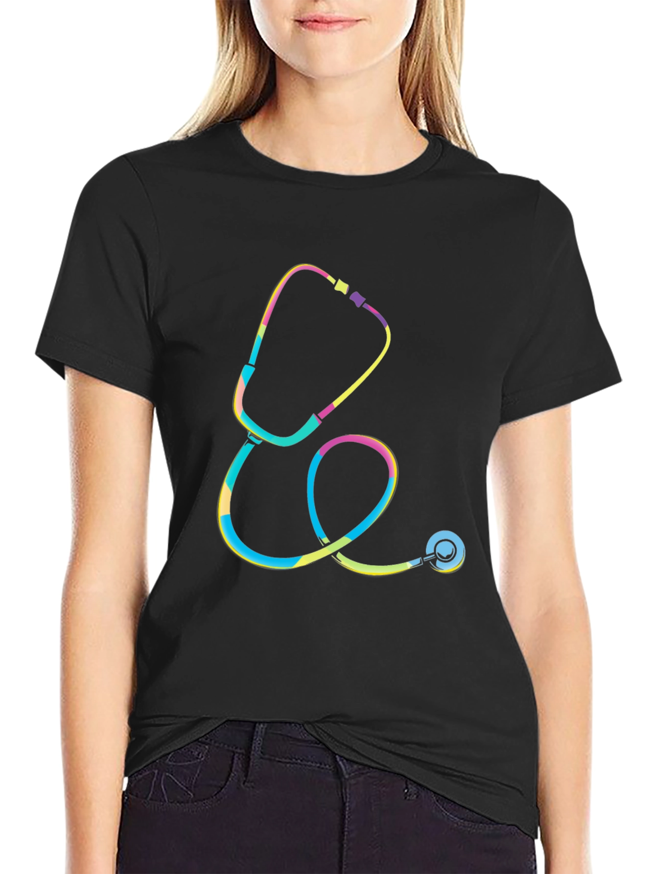 Vibrant Stethoscope Graphic T-Shirt - Medical Style