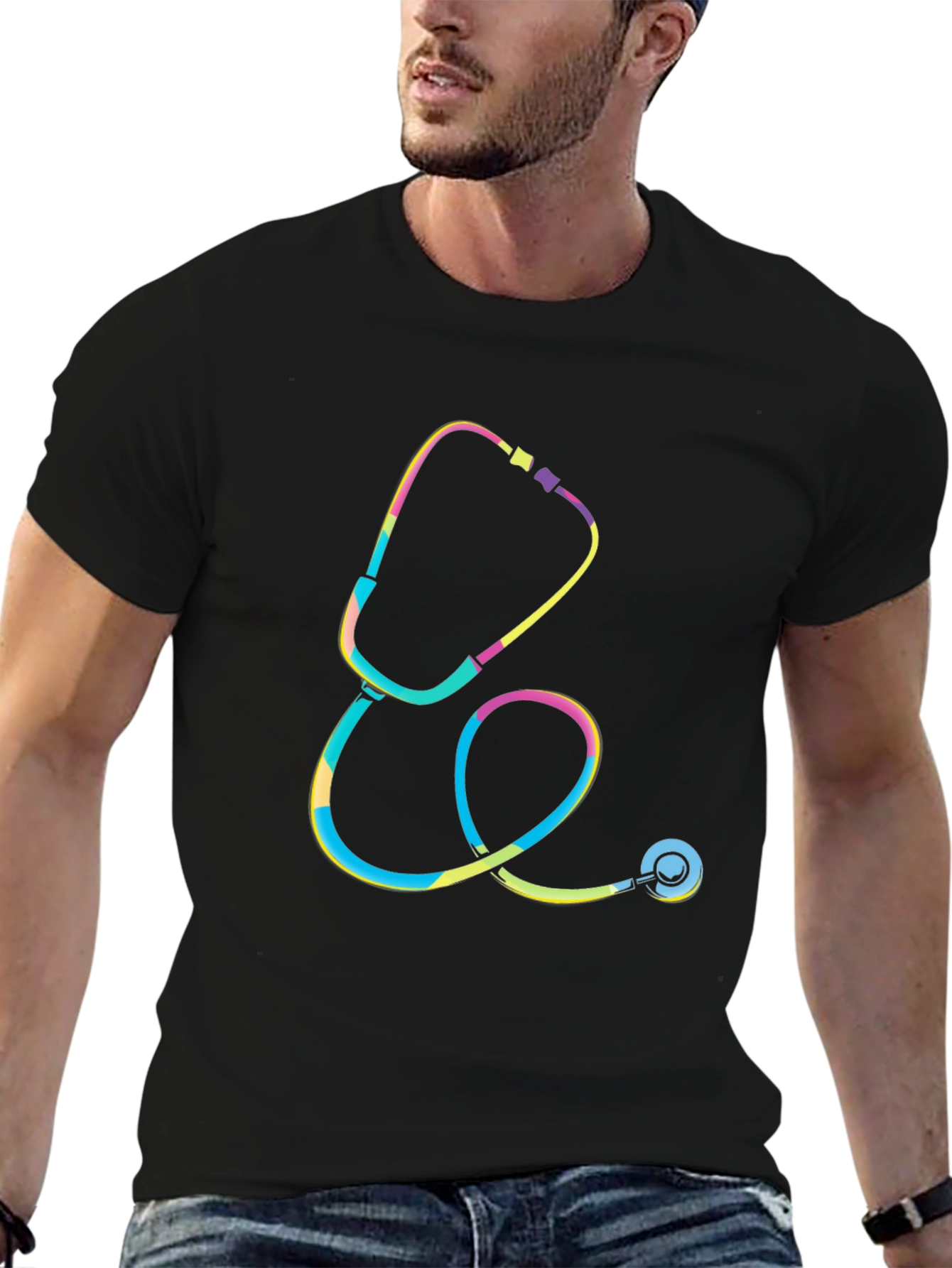 Vibrant Stethoscope Graphic T-Shirt - Medical Style