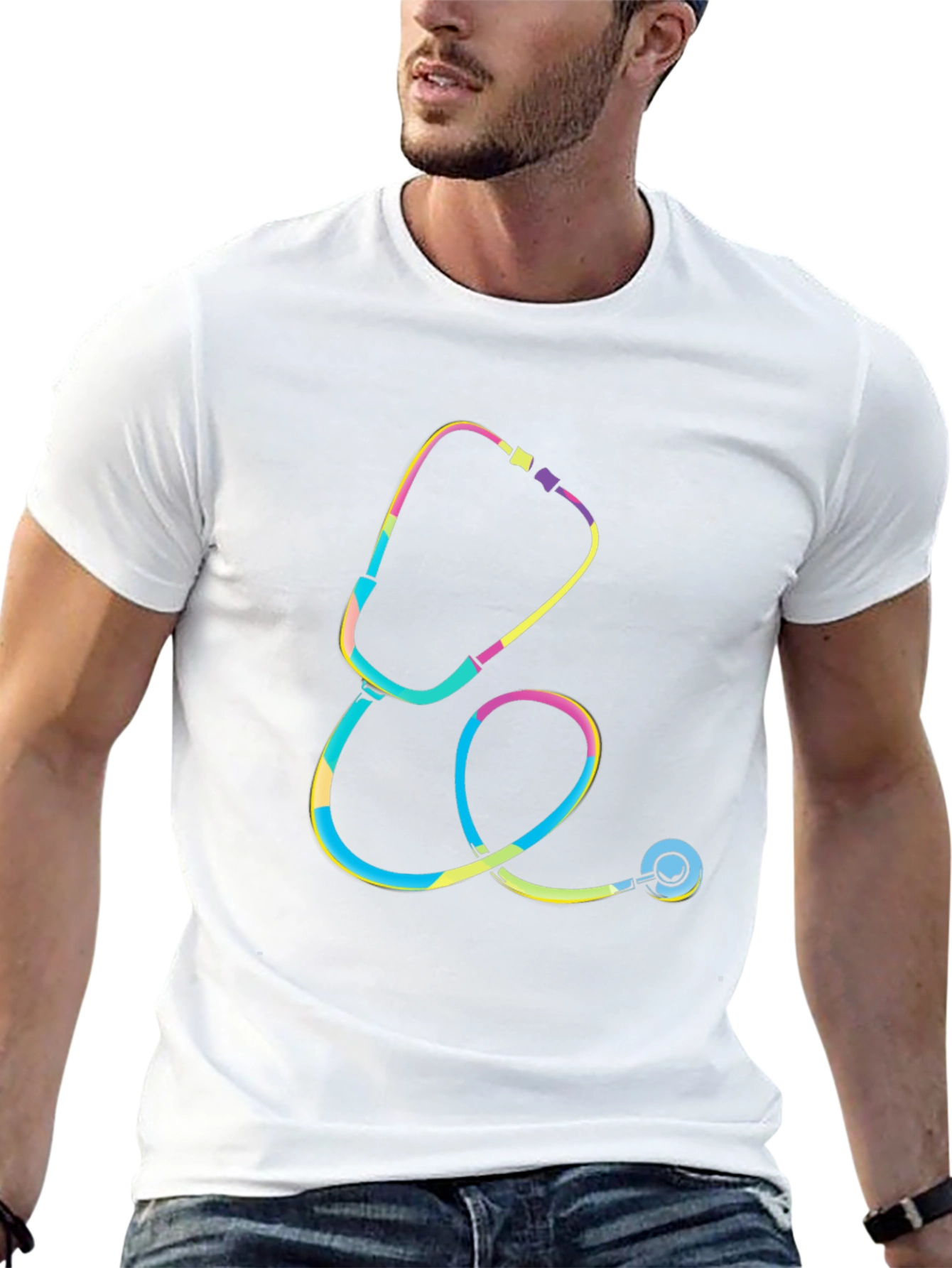 Vibrant Stethoscope Graphic T-Shirt - Medical Style