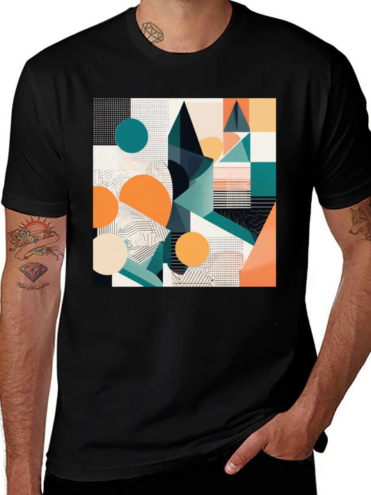 Abstract Geometric Print Black T-Shirt