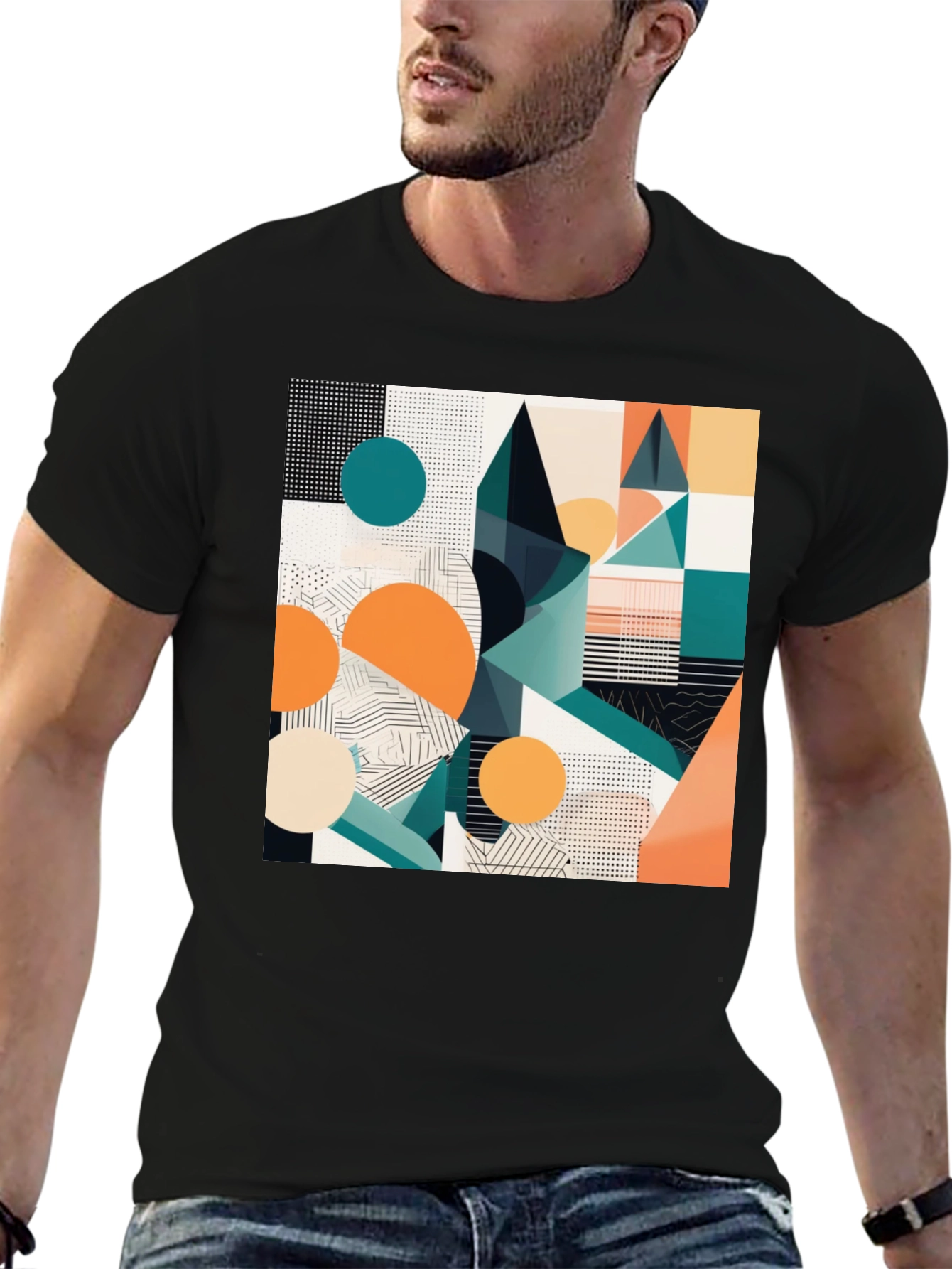 Abstract Geometric Print Black T-Shirt