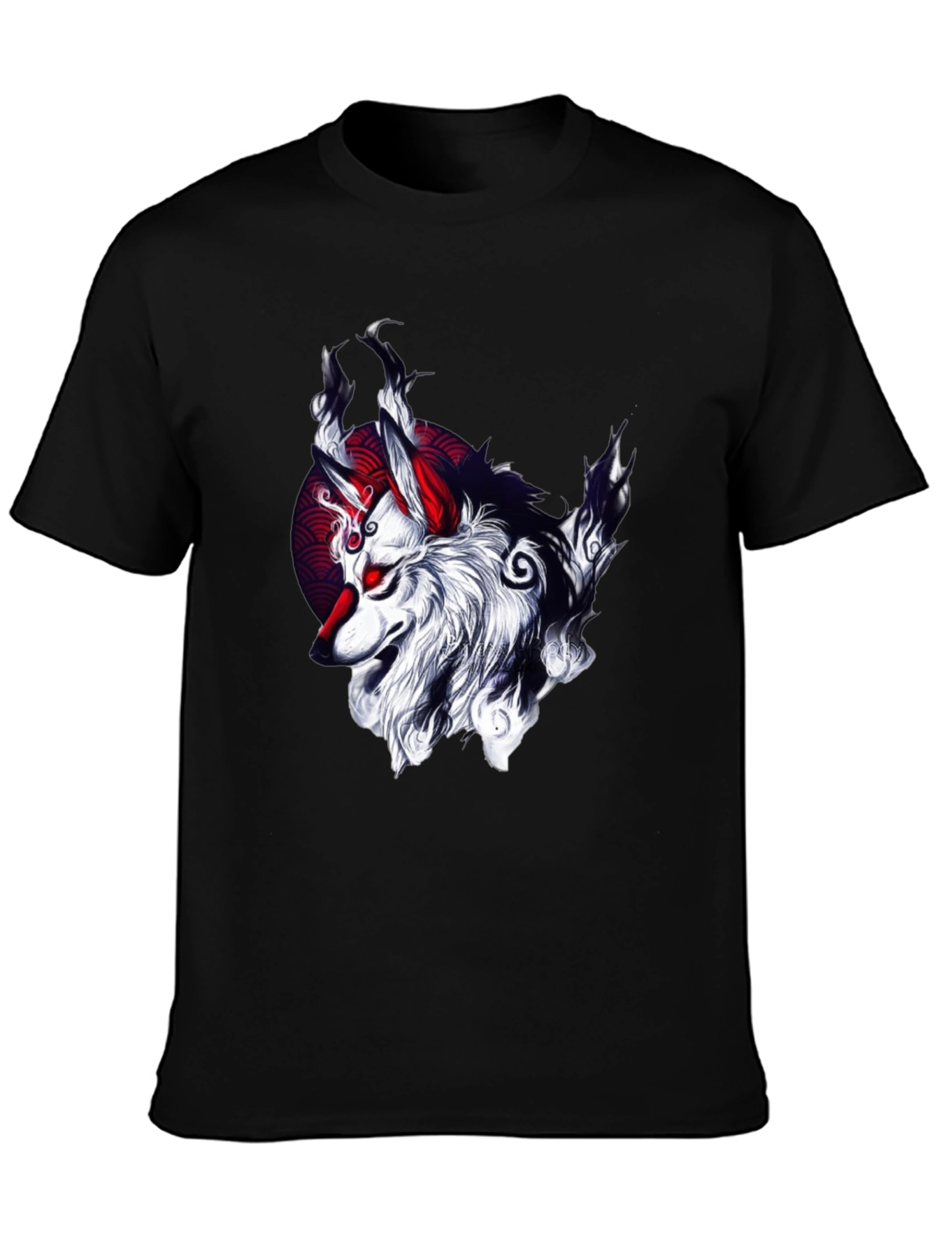 Black T-Shirt with Wolf Graphic