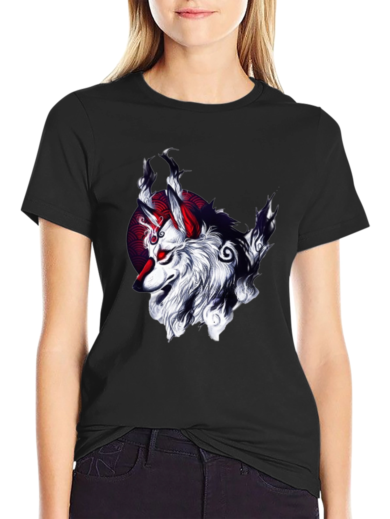 Black T-Shirt with Wolf Graphic