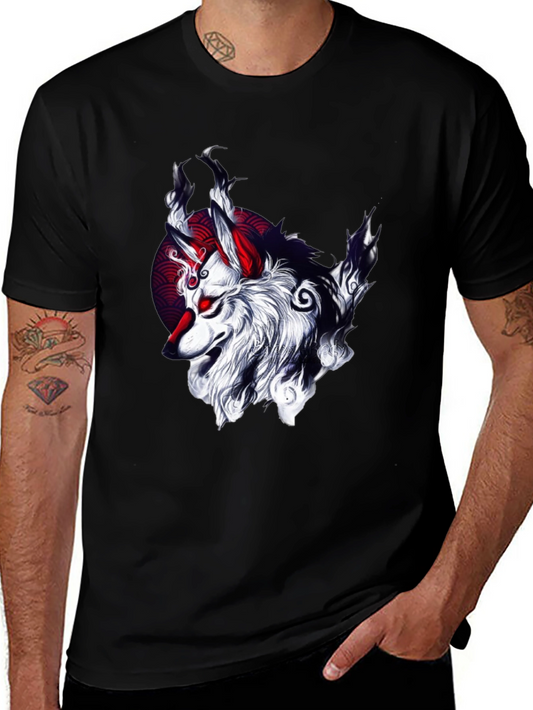 Black T-Shirt with Wolf Graphic