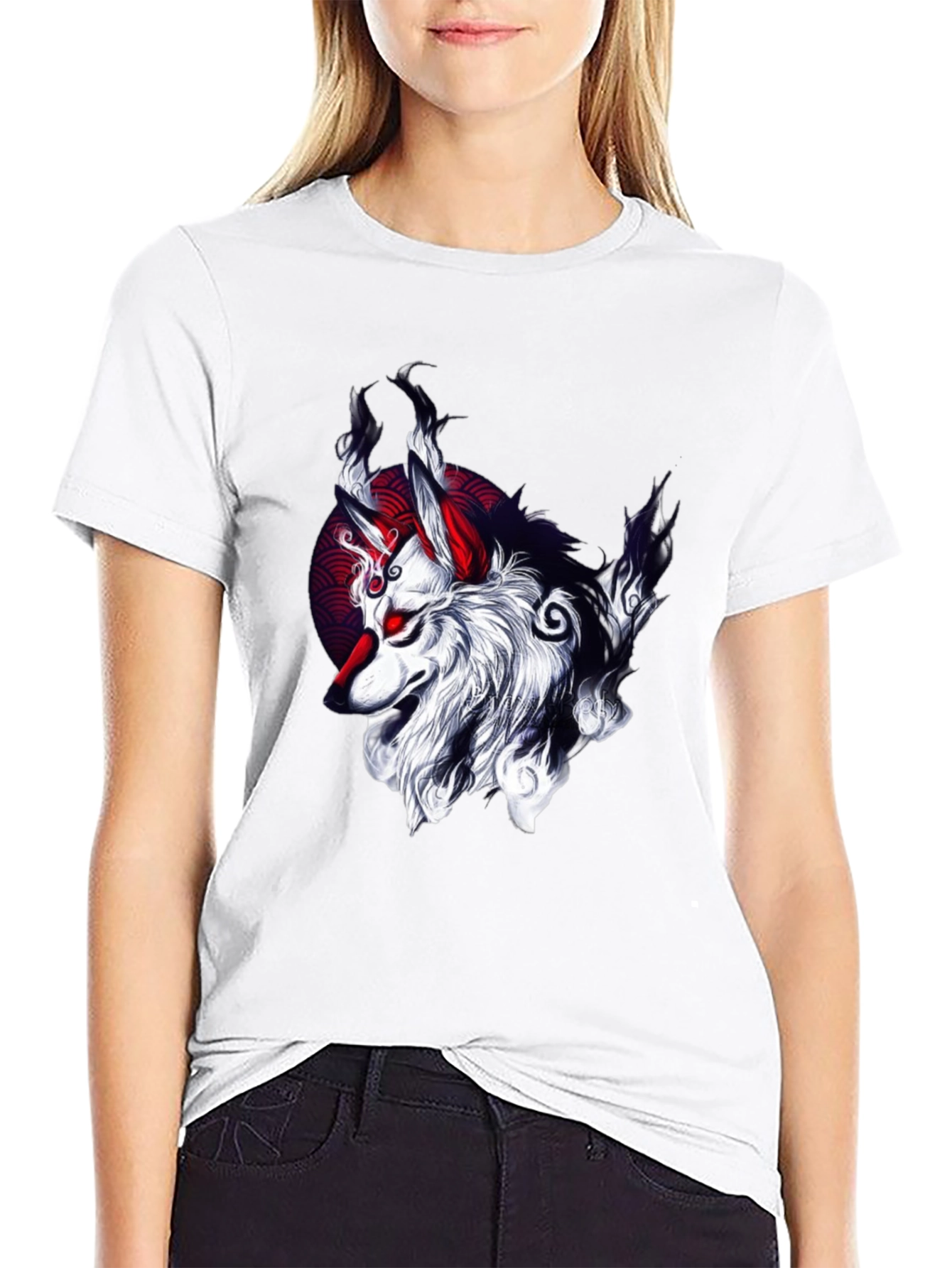 Black T-Shirt with Wolf Graphic