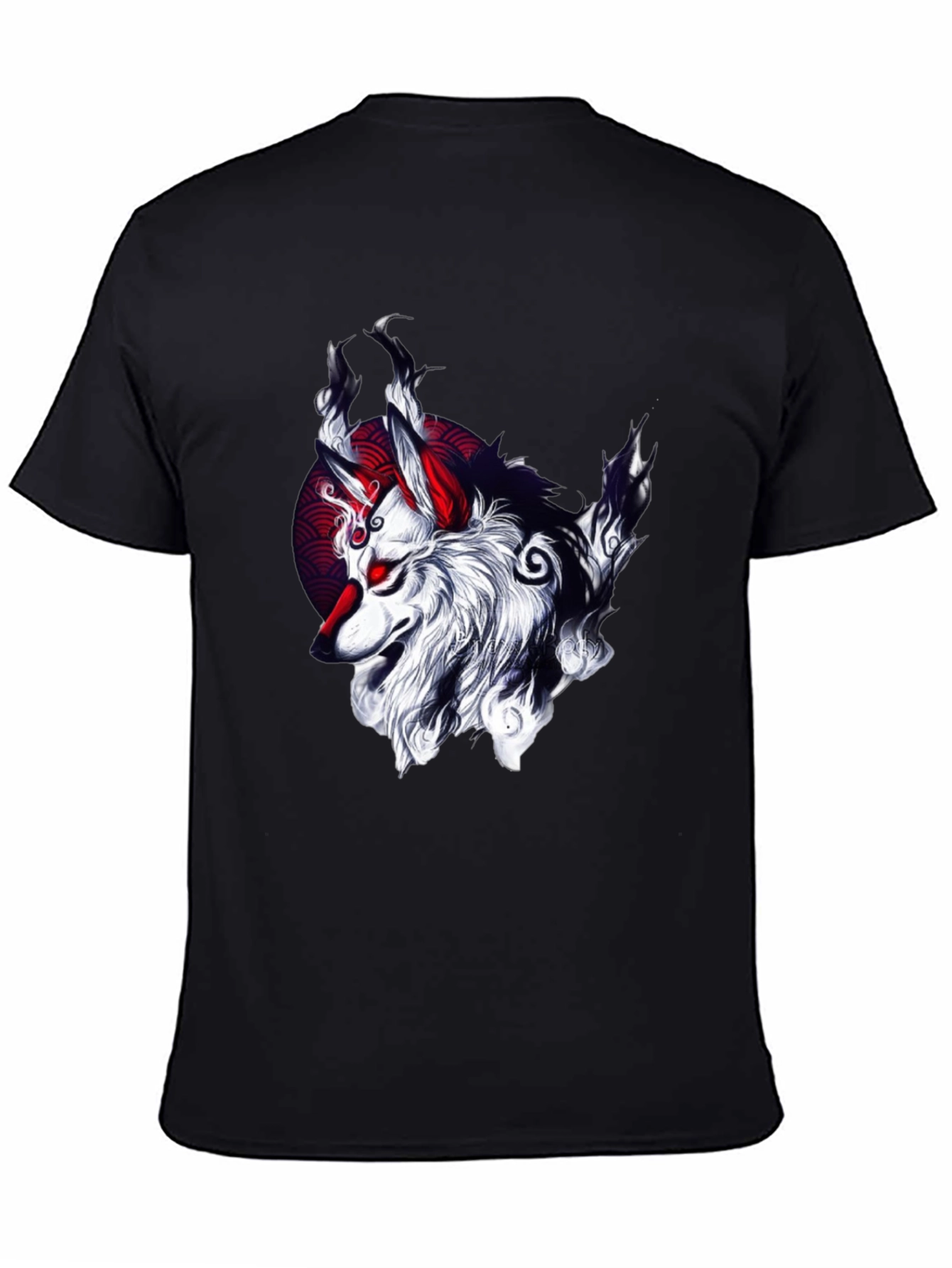 Black T-Shirt with Wolf Graphic