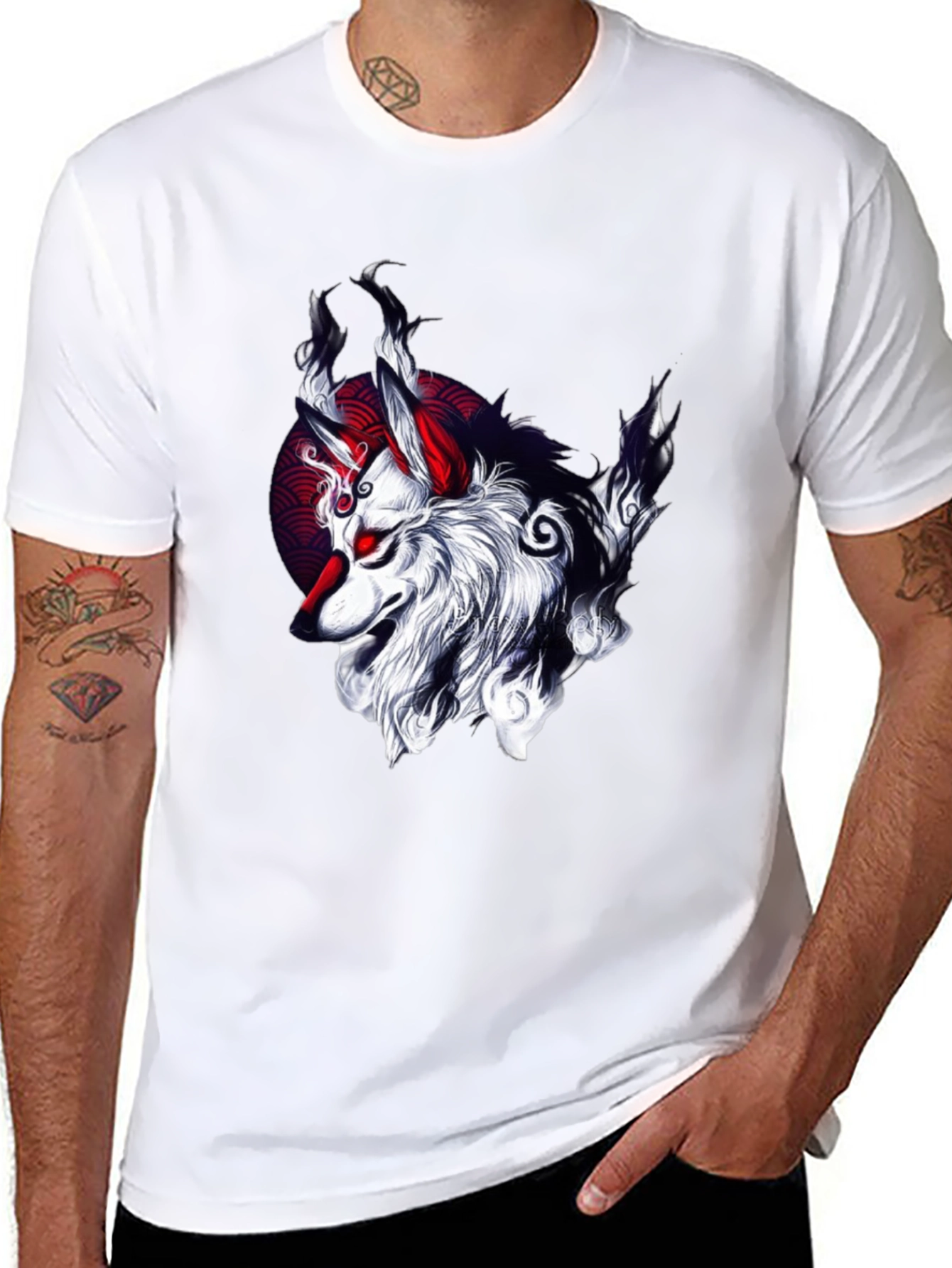 Black T-Shirt with Wolf Graphic