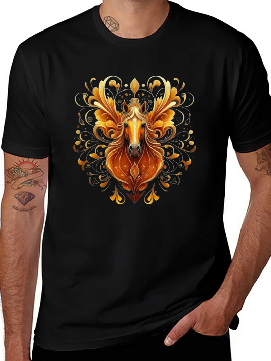 Golden Horse Graphic Tee - Stylish Mens Black T-Shirt