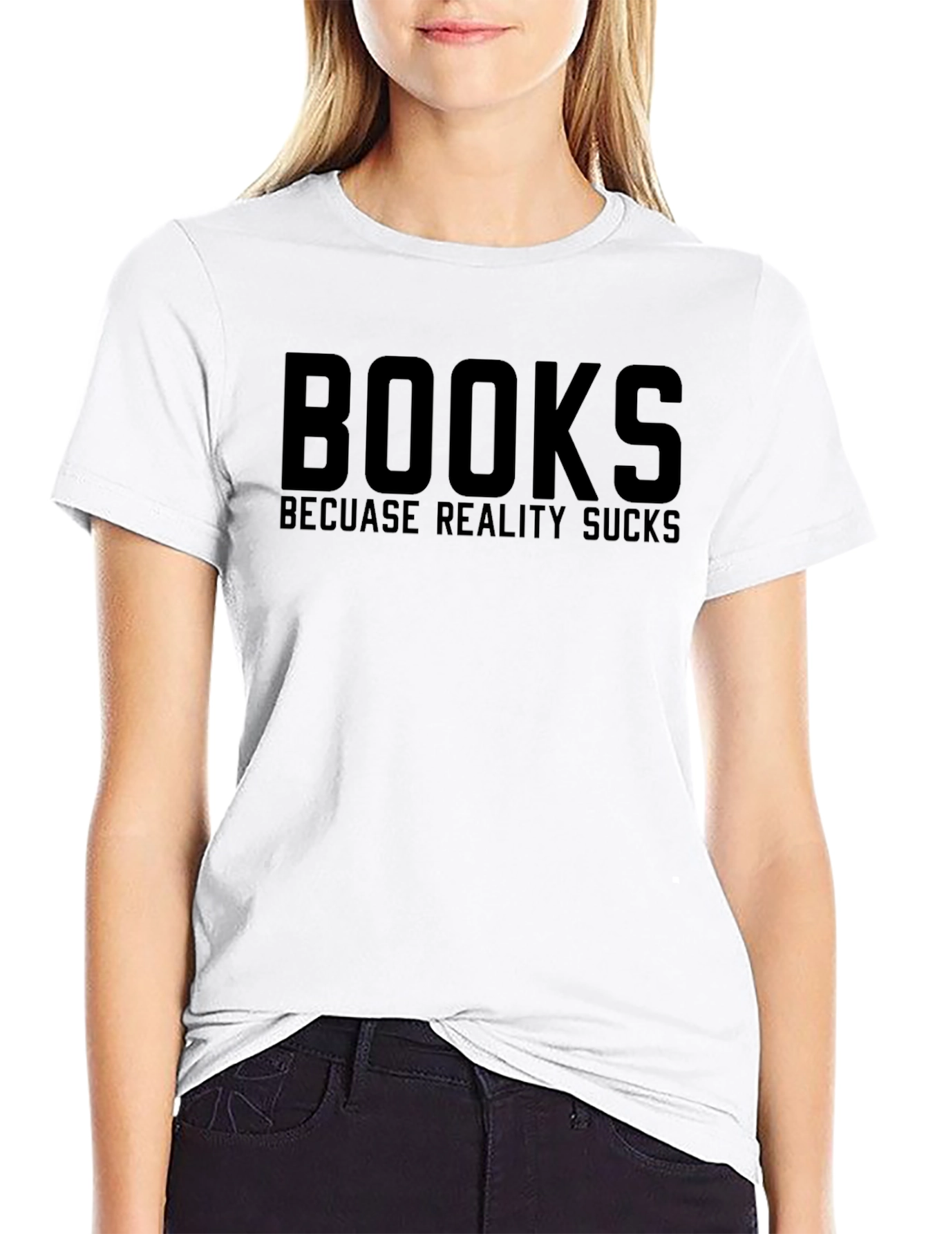 Books Because Reality Sucks Graphic Tee - Black