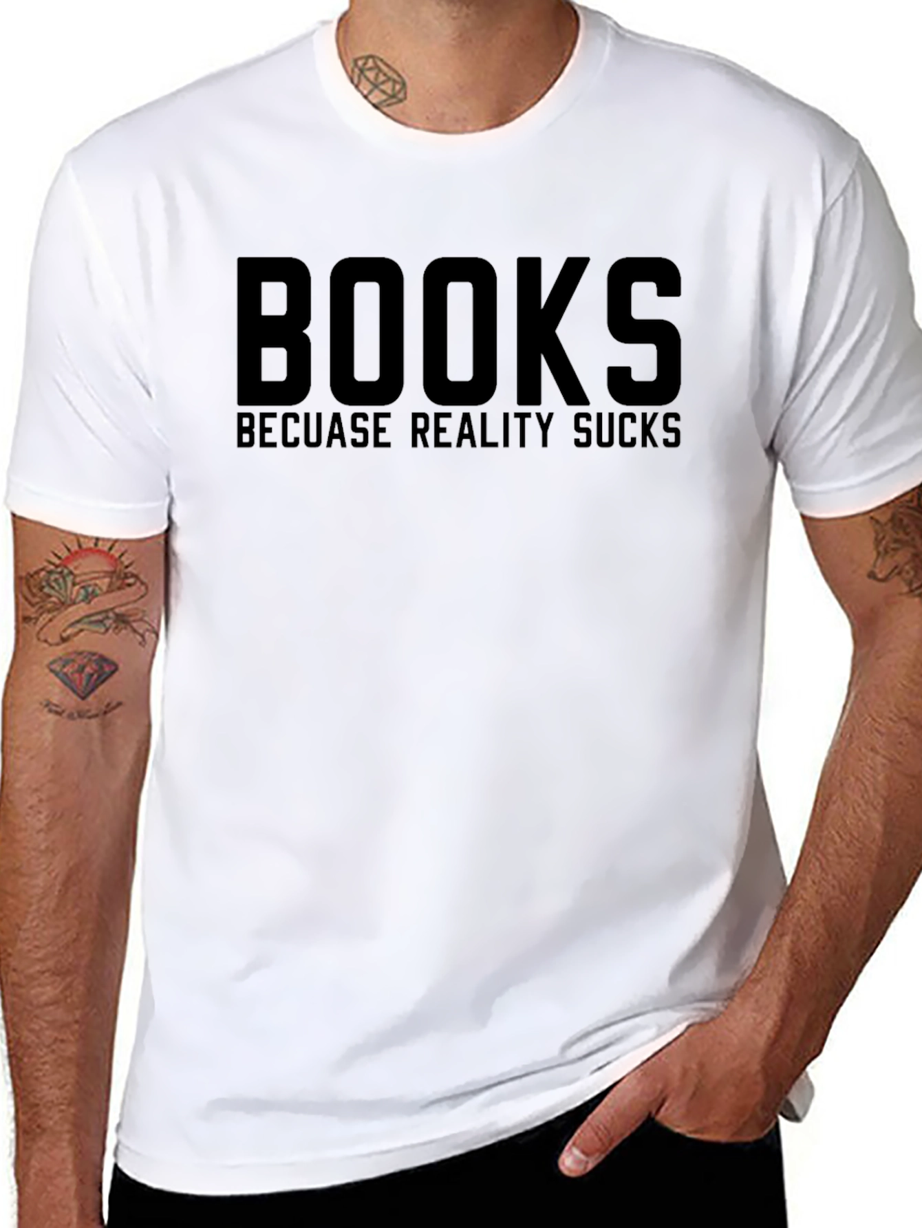 Books Because Reality Sucks Graphic Tee - Black