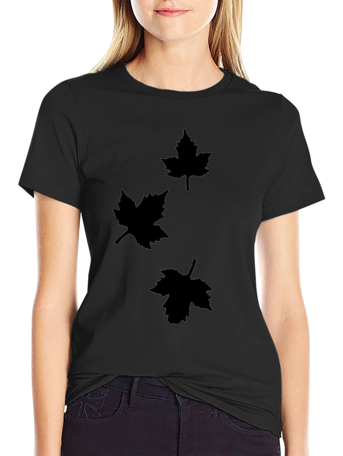 Mens Black T-Shirt with Maple Leaf Design