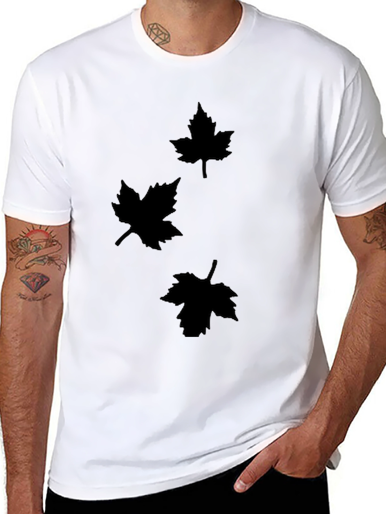Mens Black T-Shirt with Maple Leaf Design