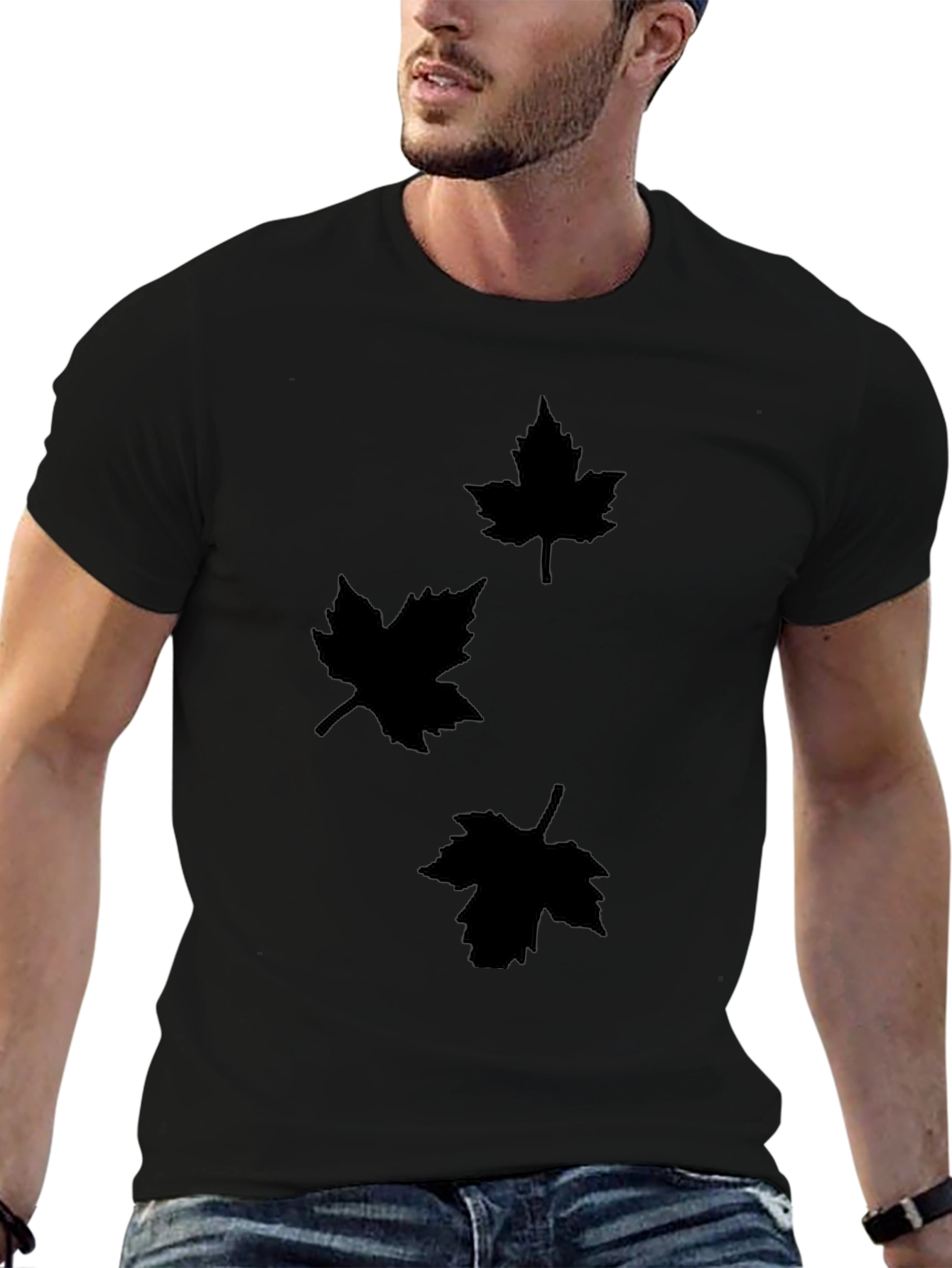 Mens Black T-Shirt with Maple Leaf Design