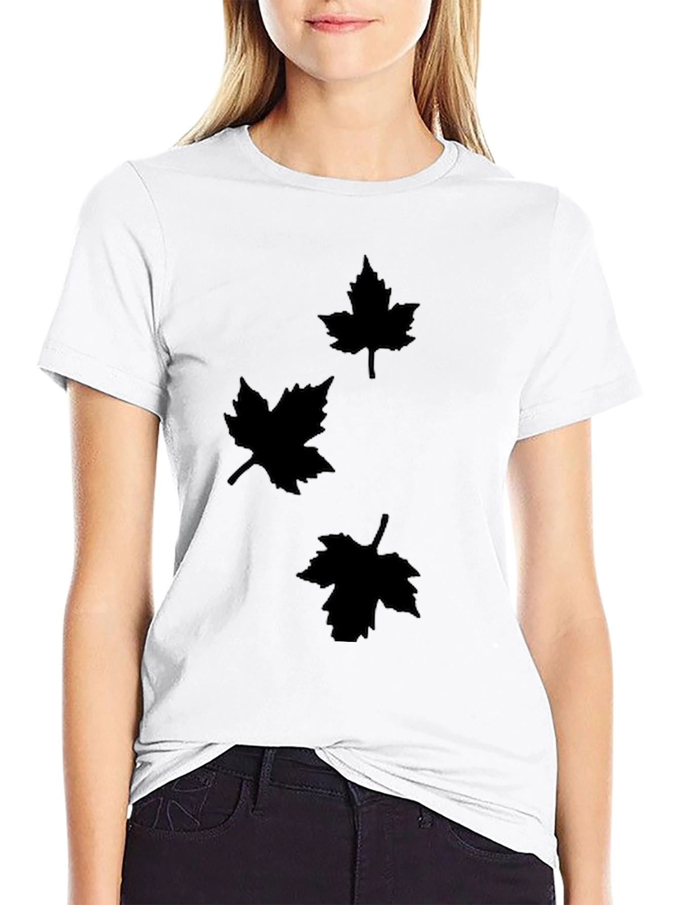 Mens Black T-Shirt with Maple Leaf Design