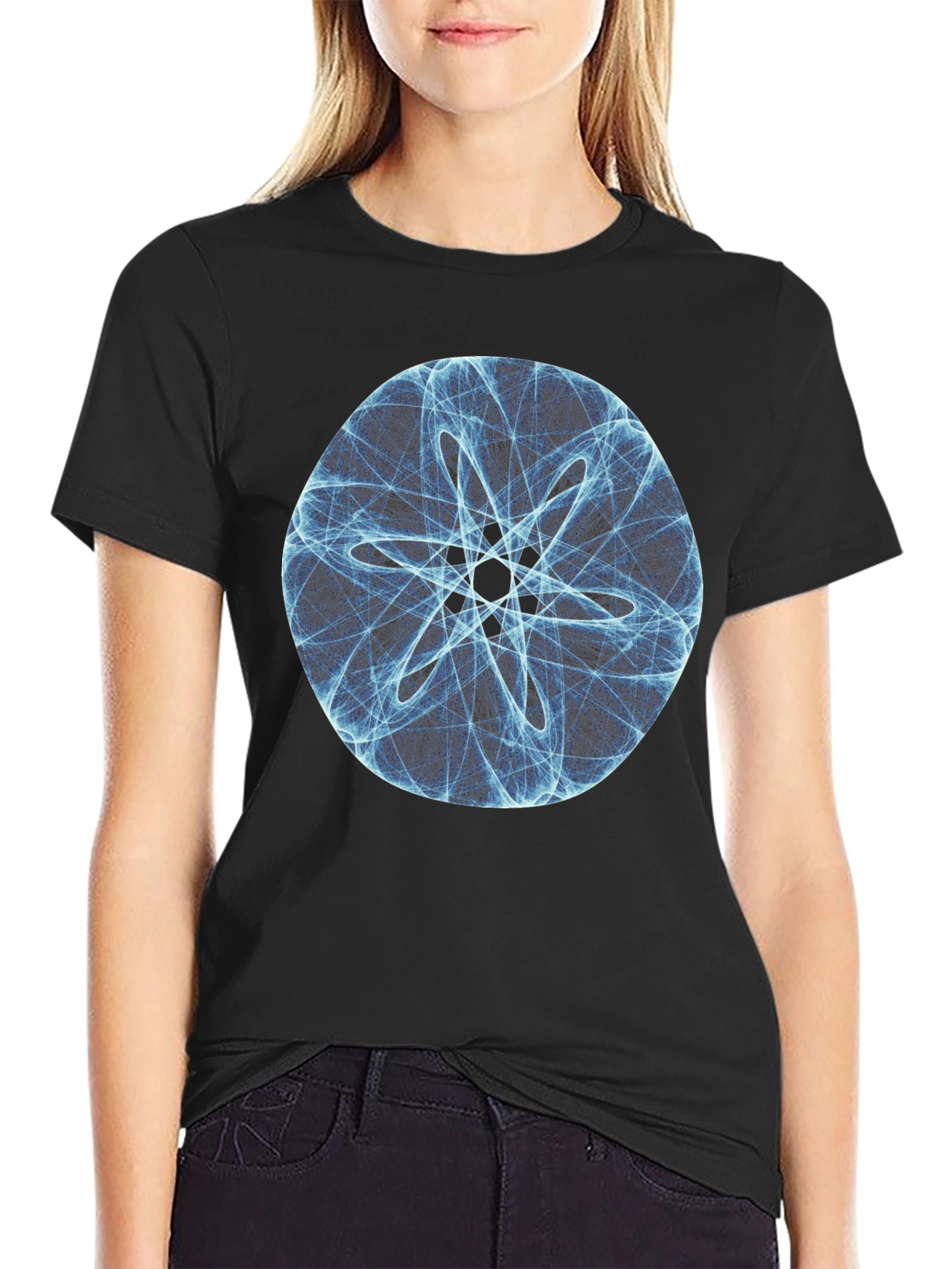 Geometric Circle Design Black T-Shirt