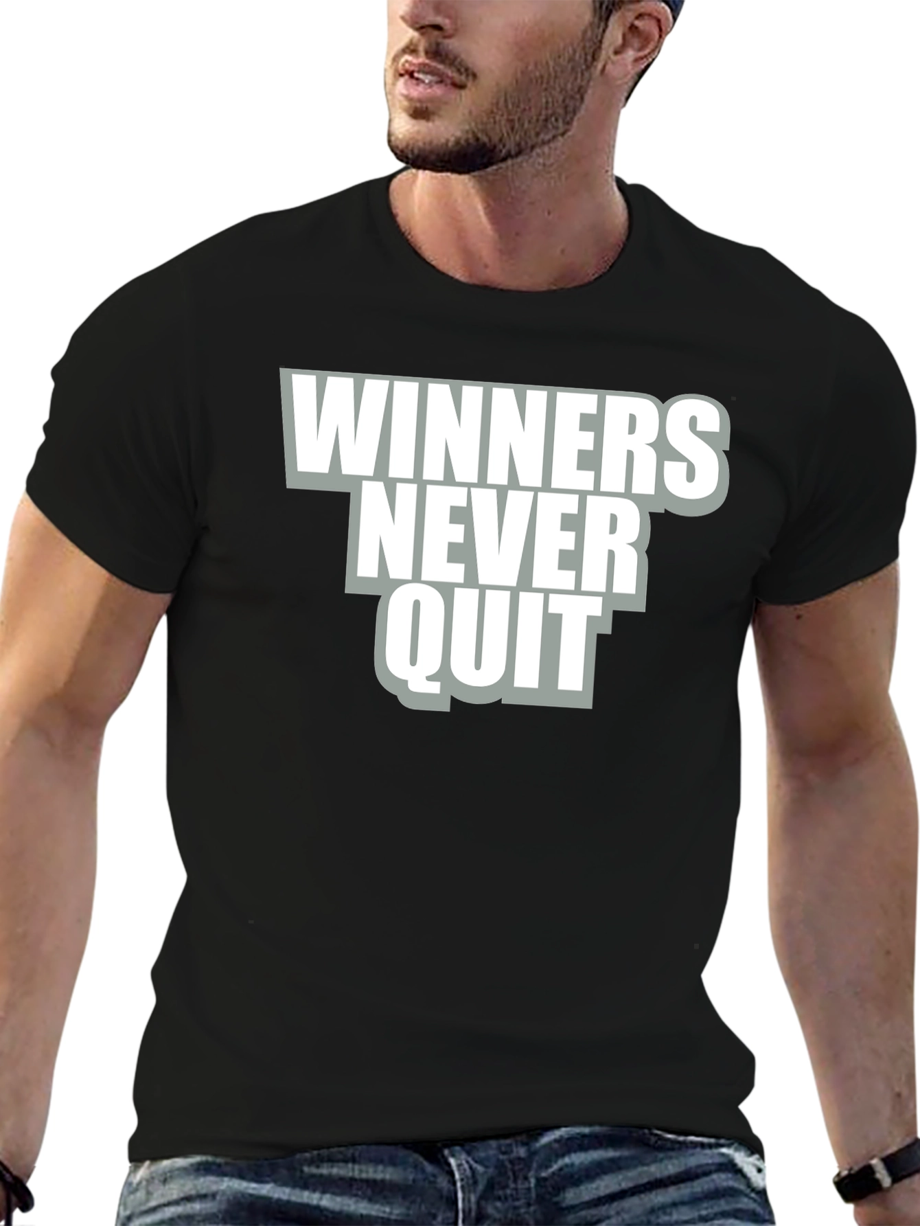 Winners Never Quit Graphic Tee - Black